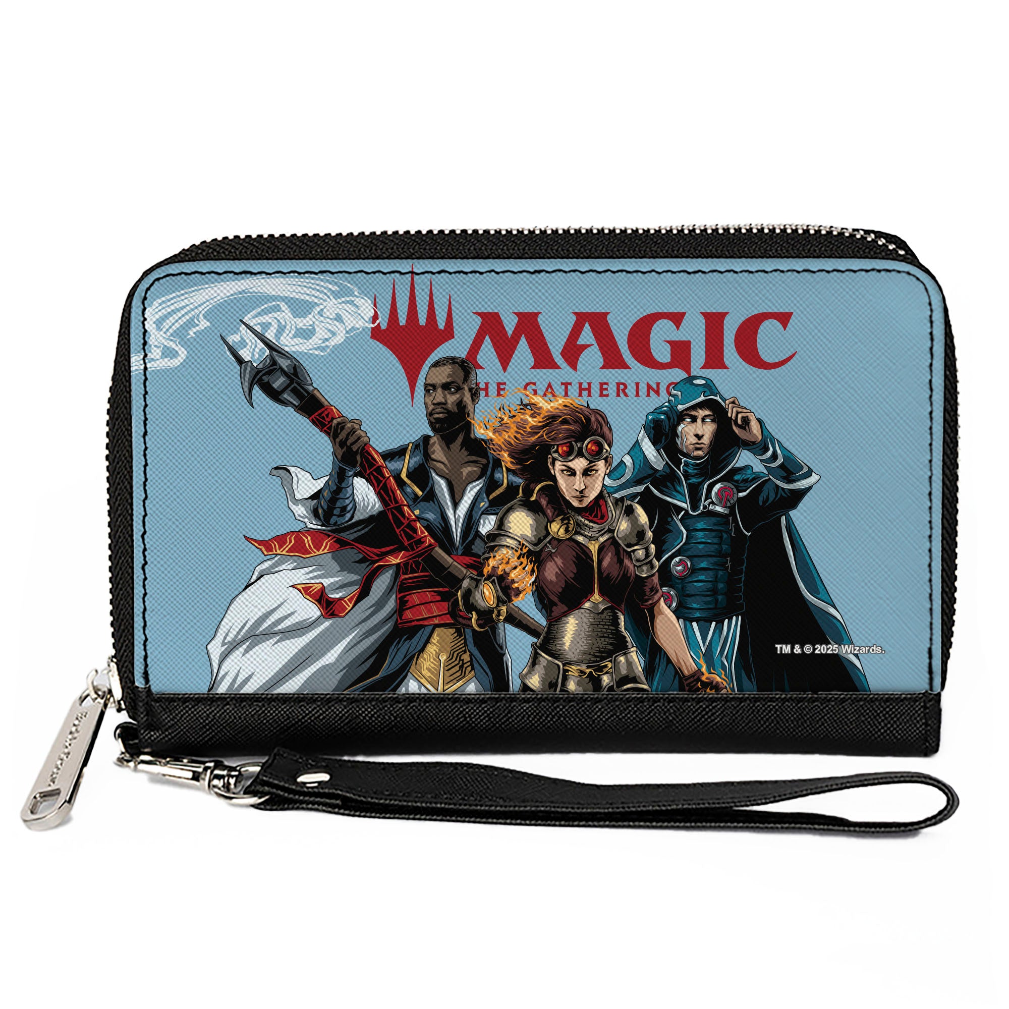 PU Zip Around Wallet Rectangle - MAGIC THE GATHERING Three Planeswalker Group Pose and Title Logo Light Blue Clutch Zip Around Wallets Magic the Gathering