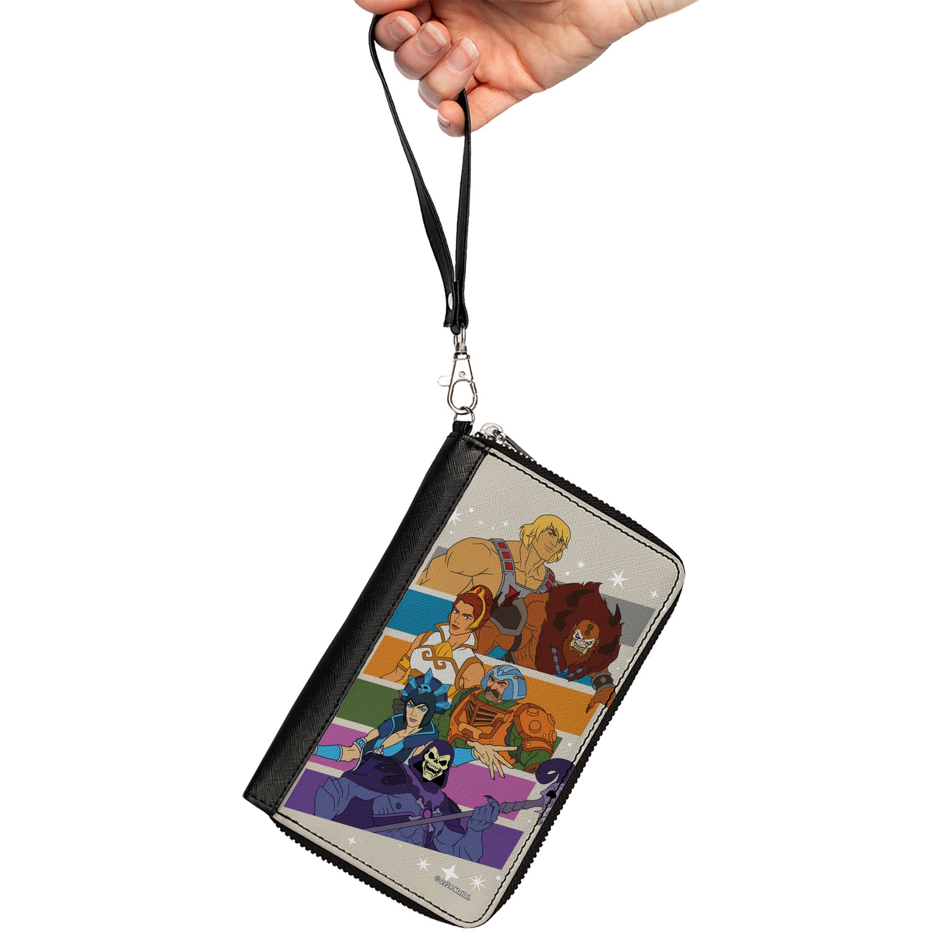 PU Zip Around Wallet Rectangle - Masters of the Universe Character Stripe Poses White/Multi Color Clutch Zip Around Wallets Masters of the Universe