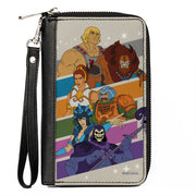 PU Zip Around Wallet Rectangle - Masters of the Universe Character Stripe Poses White/Multi Color Clutch Zip Around Wallets Masters of the Universe