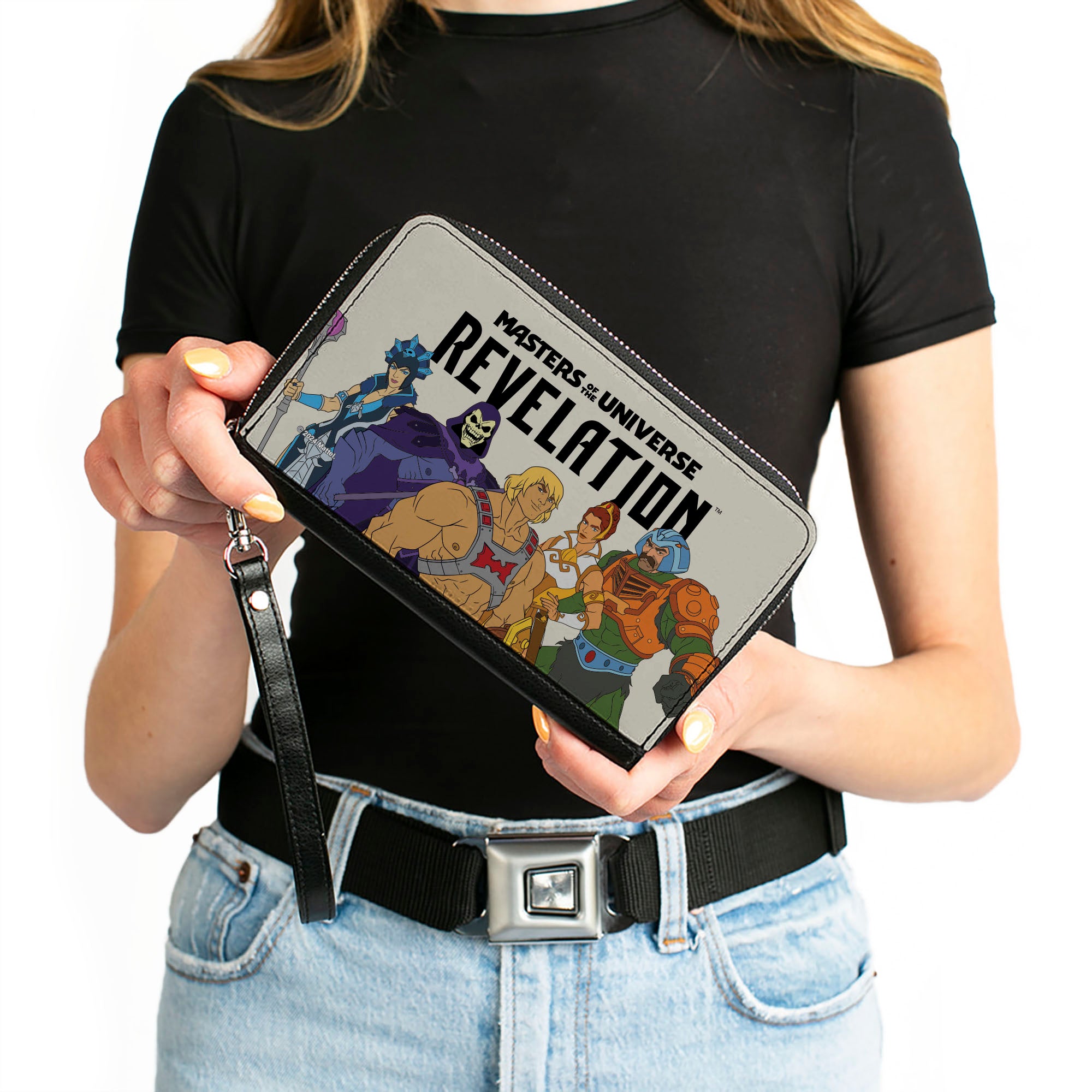 PU Zip Around Wallet Rectangle - MASTERS OF THE UNIVERSE REVELATION Group Pose and Title Logo White/Black Clutch Zip Around Wallets Masters of the Universe