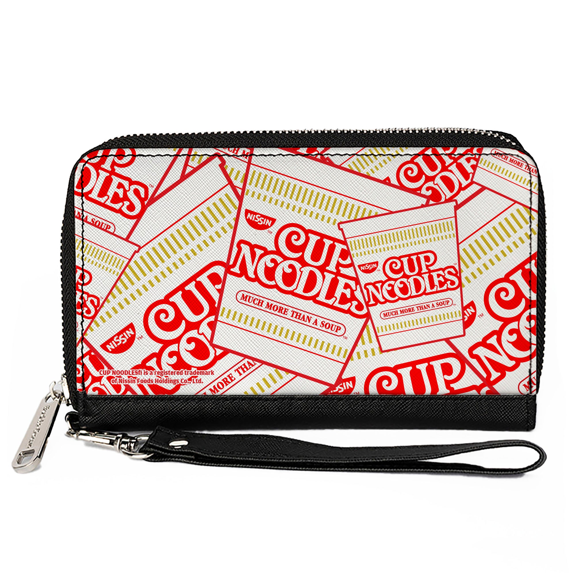 PU Zip Around Wallet Rectangle - NISSIN CUP NOODLES Cups Stacked White/Red/Dark Yellow Clutch Zip Around Wallets Nissin