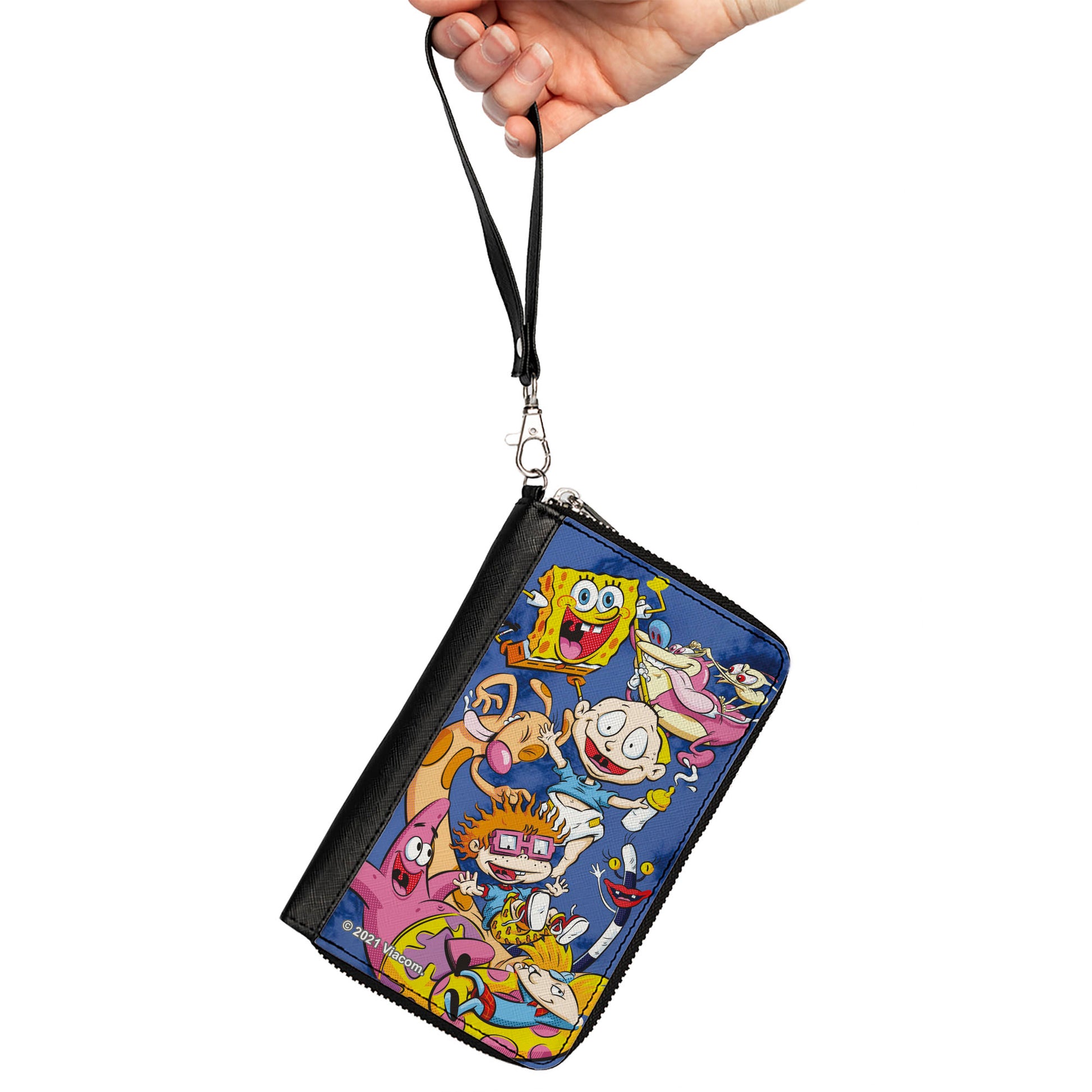 PU Zip Around Wallet Rectangle - Nick 90's 9-Character Mash Up Collage Blues Clutch Zip Around Wallets Nick 90s