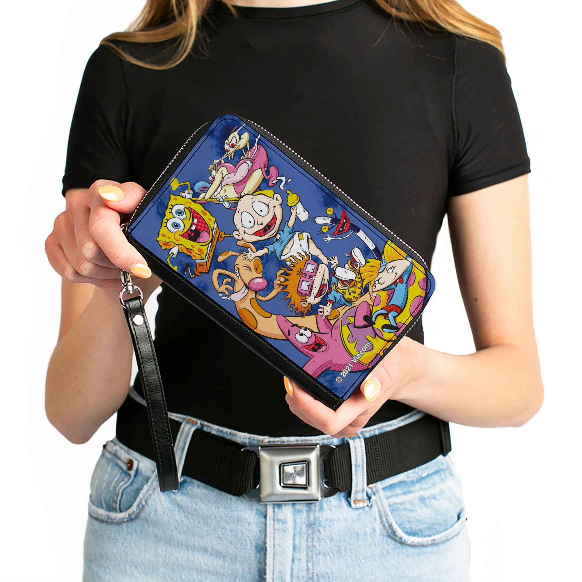 PU Zip Around Wallet Rectangle - Nick 90's 9-Character Mash Up Collage Blues Clutch Zip Around Wallets Nick 90s