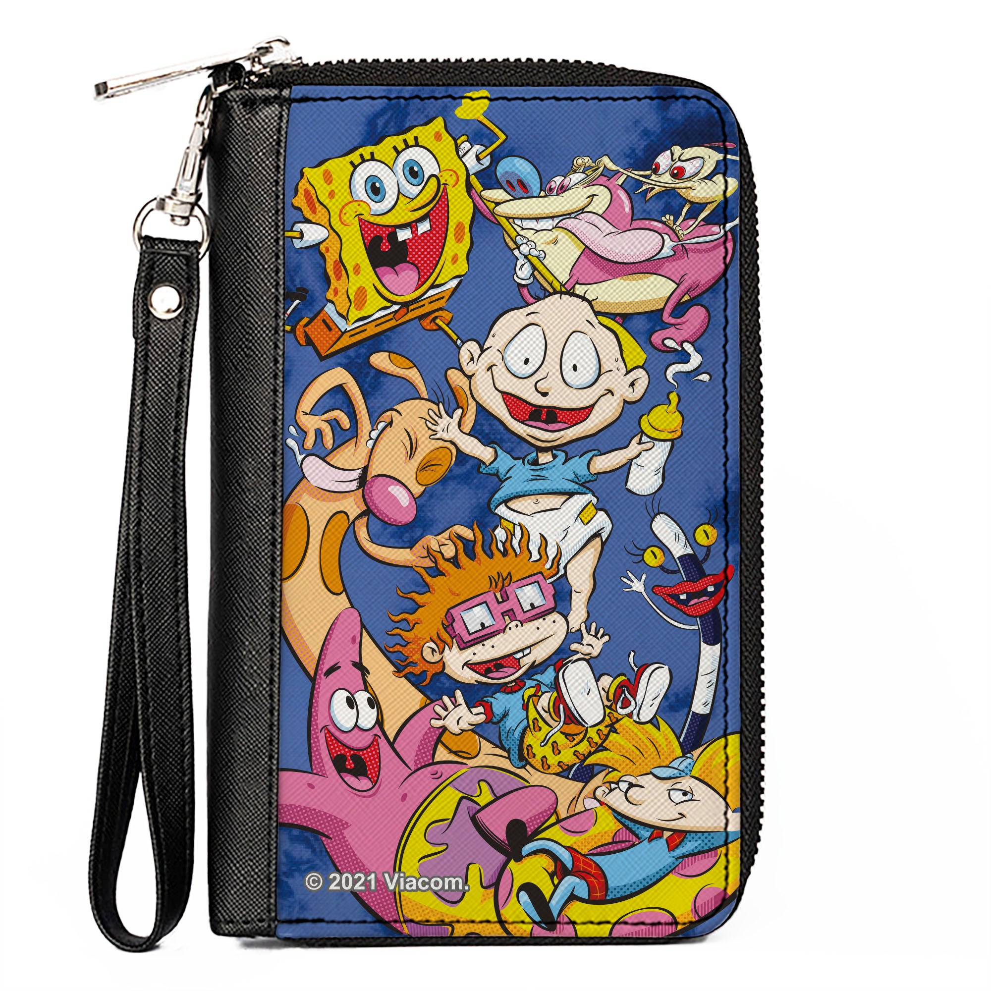 PU Zip Around Wallet Rectangle - Nick 90's 9-Character Mash Up Collage Blues Clutch Zip Around Wallets Nick 90s