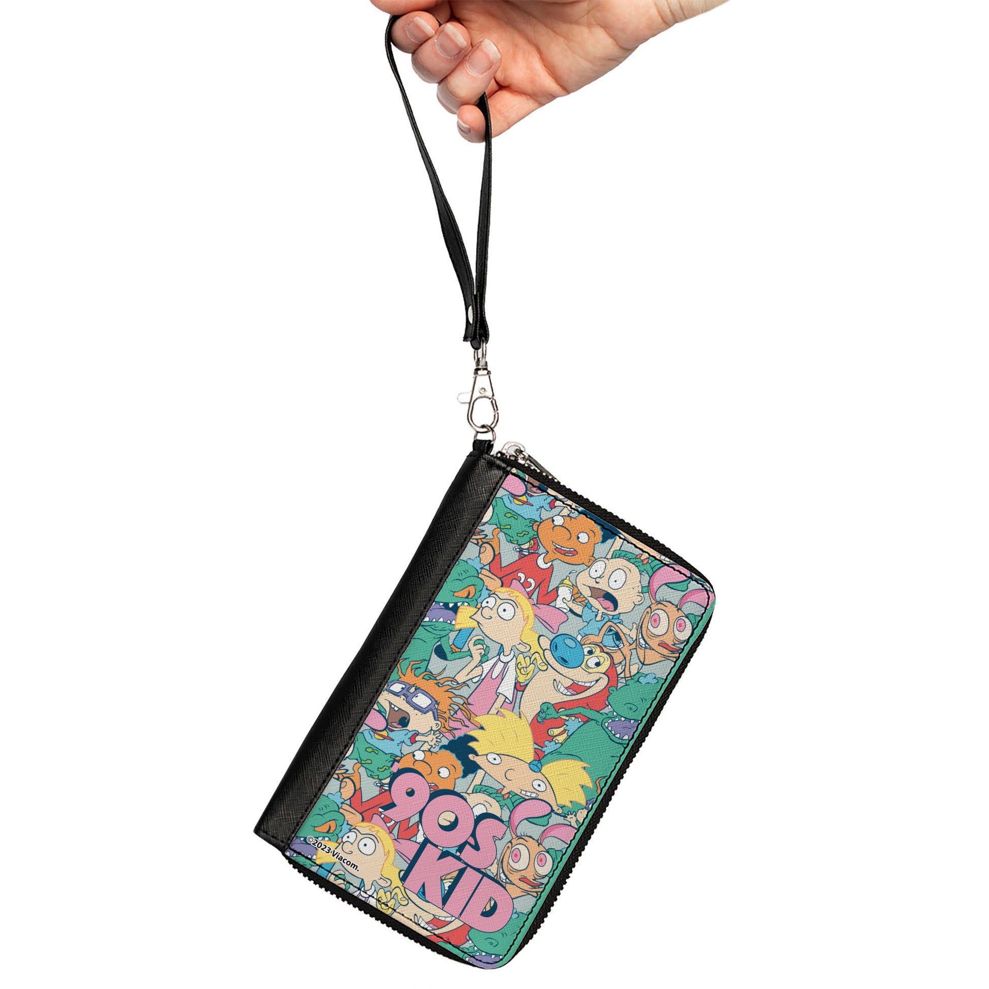 PU Zip Around Wallet Rectangle - Nick Rewind 90'S KID Character Mash Up Collage Clutch Zip Around Wallets Nick 90s
