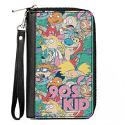 PU Zip Around Wallet Rectangle - Nick Rewind 90'S KID Character Mash Up Collage Clutch Zip Around Wallets Nick 90s