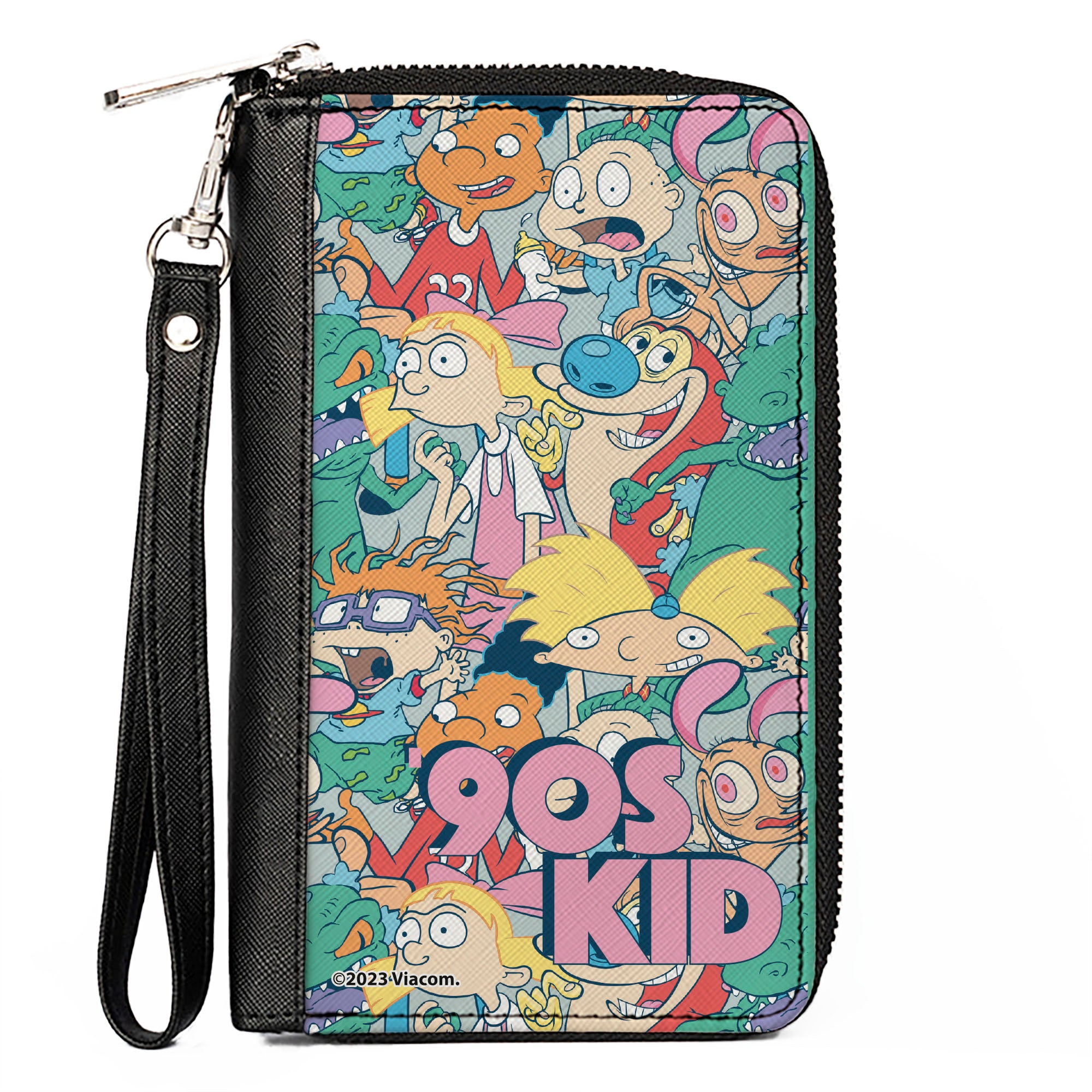 PU Zip Around Wallet Rectangle - Nick Rewind 90'S KID Character Mash Up Collage Clutch Zip Around Wallets Nick 90s