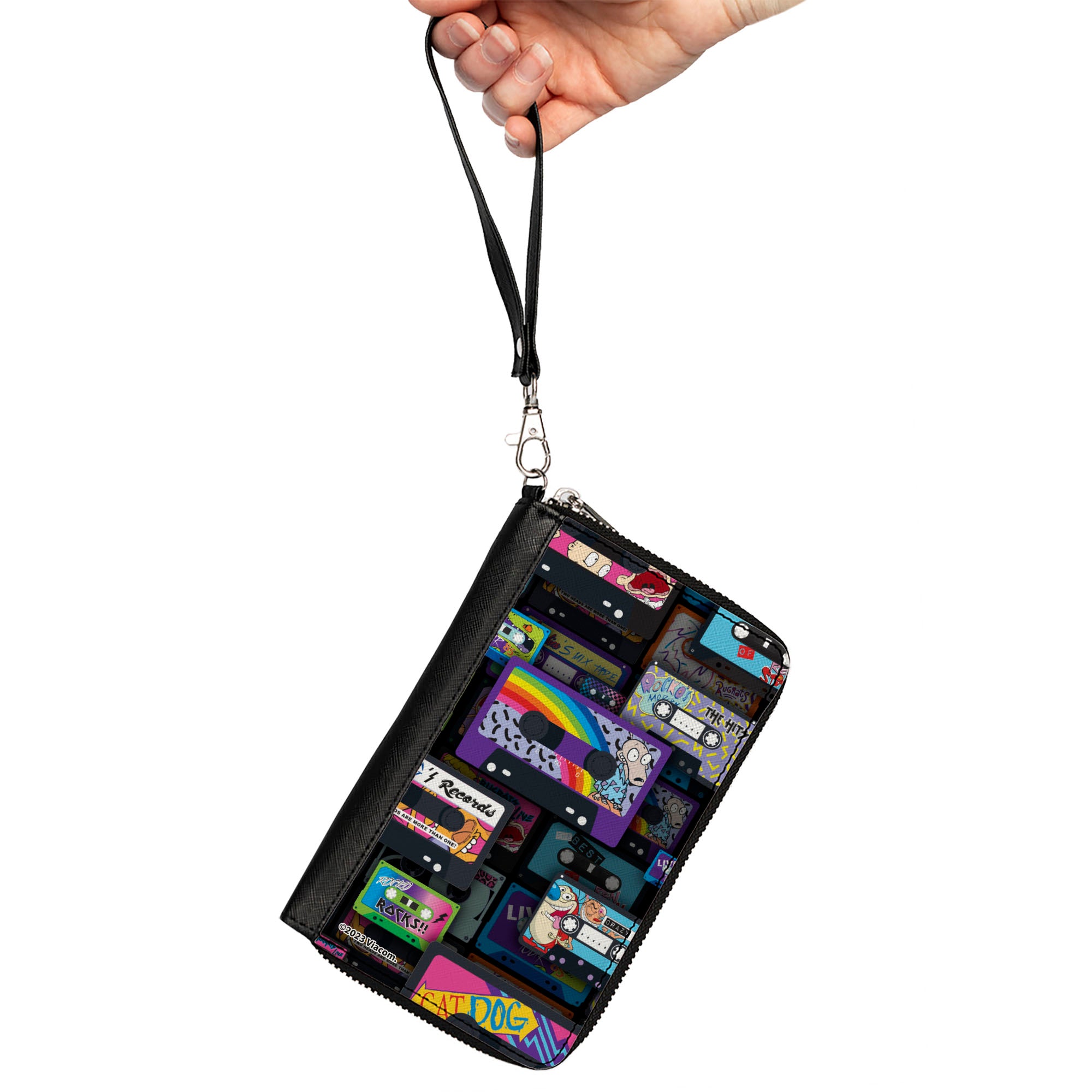 PU Zip Around Wallet Rectangle - Nick 90's Rewind Mash Up Cassette Tapes Collage Black Clutch Zip Around Wallets Nick 90s