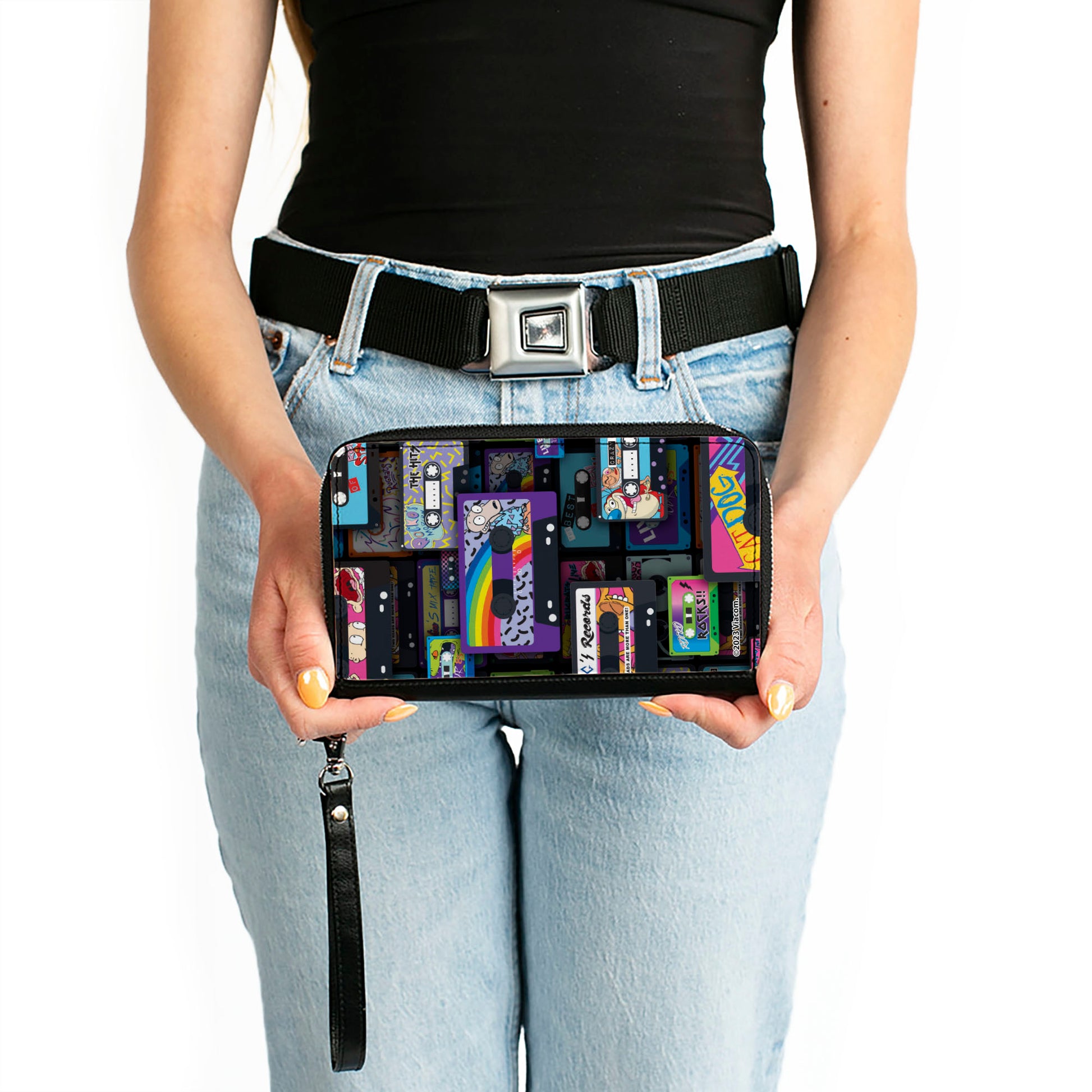 PU Zip Around Wallet Rectangle - Nick 90's Rewind Mash Up Cassette Tapes Collage Black Clutch Zip Around Wallets Nick 90s