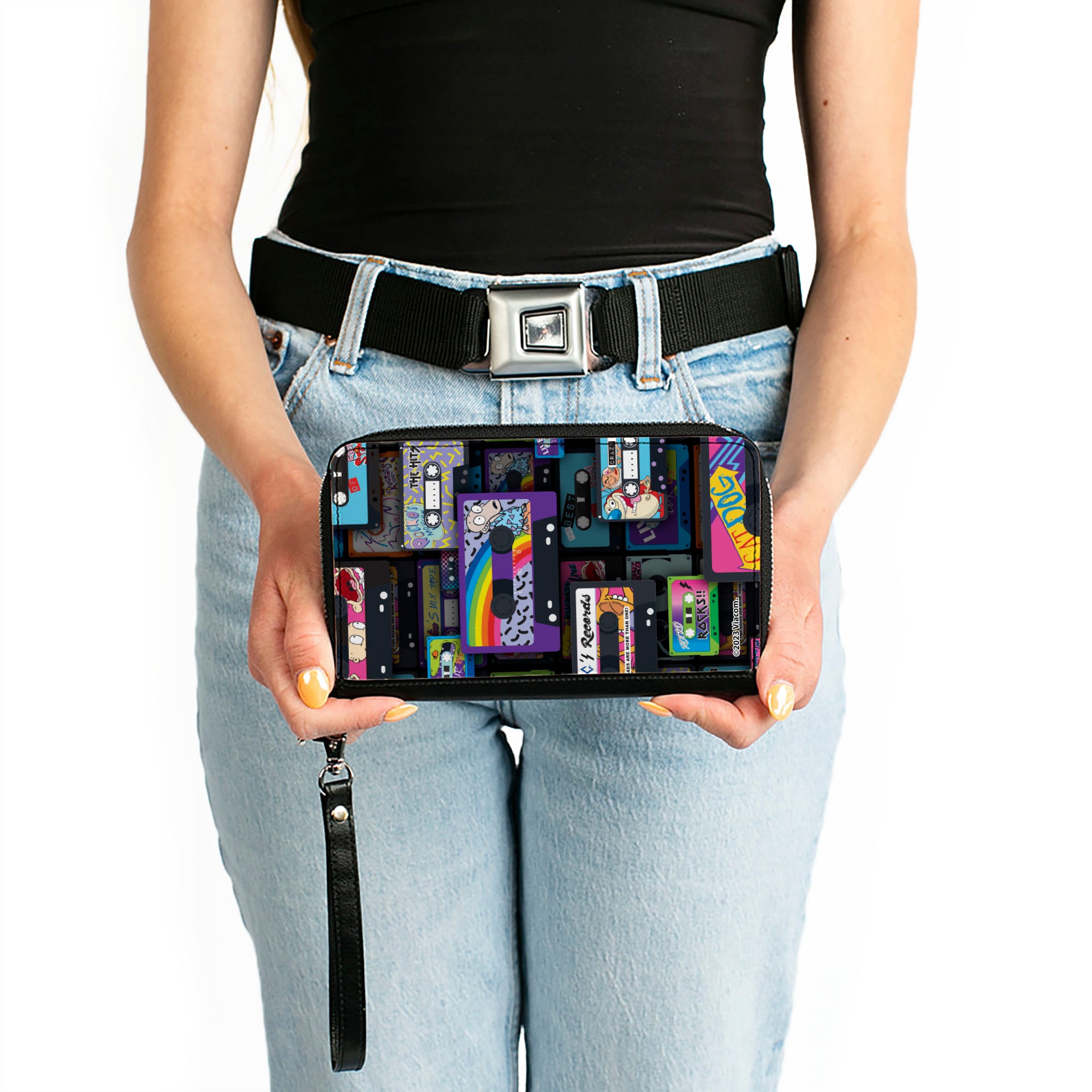 PU Zip Around Wallet Rectangle - Nick 90's Rewind Mash Up Cassette Tapes Collage Black Clutch Zip Around Wallets Nick 90s