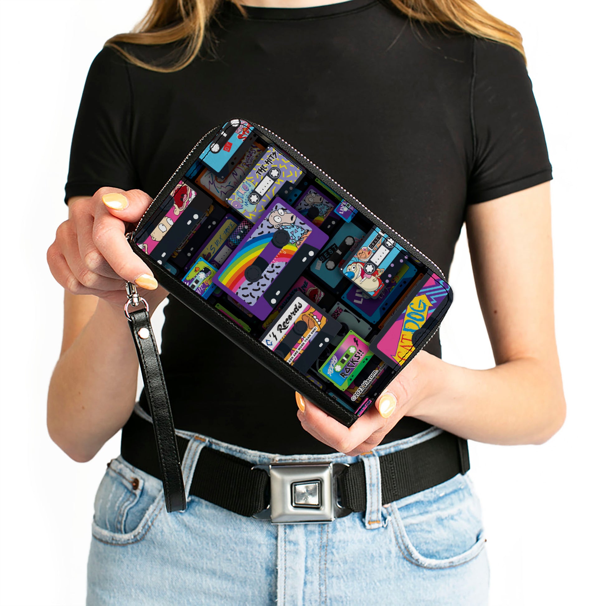 PU Zip Around Wallet Rectangle - Nick 90's Rewind Mash Up Cassette Tapes Collage Black Clutch Zip Around Wallets Nick 90s