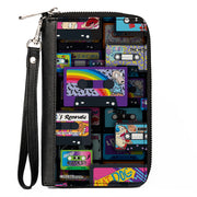 PU Zip Around Wallet Rectangle - Nick 90's Rewind Mash Up Cassette Tapes Collage Black Clutch Zip Around Wallets Nick 90s