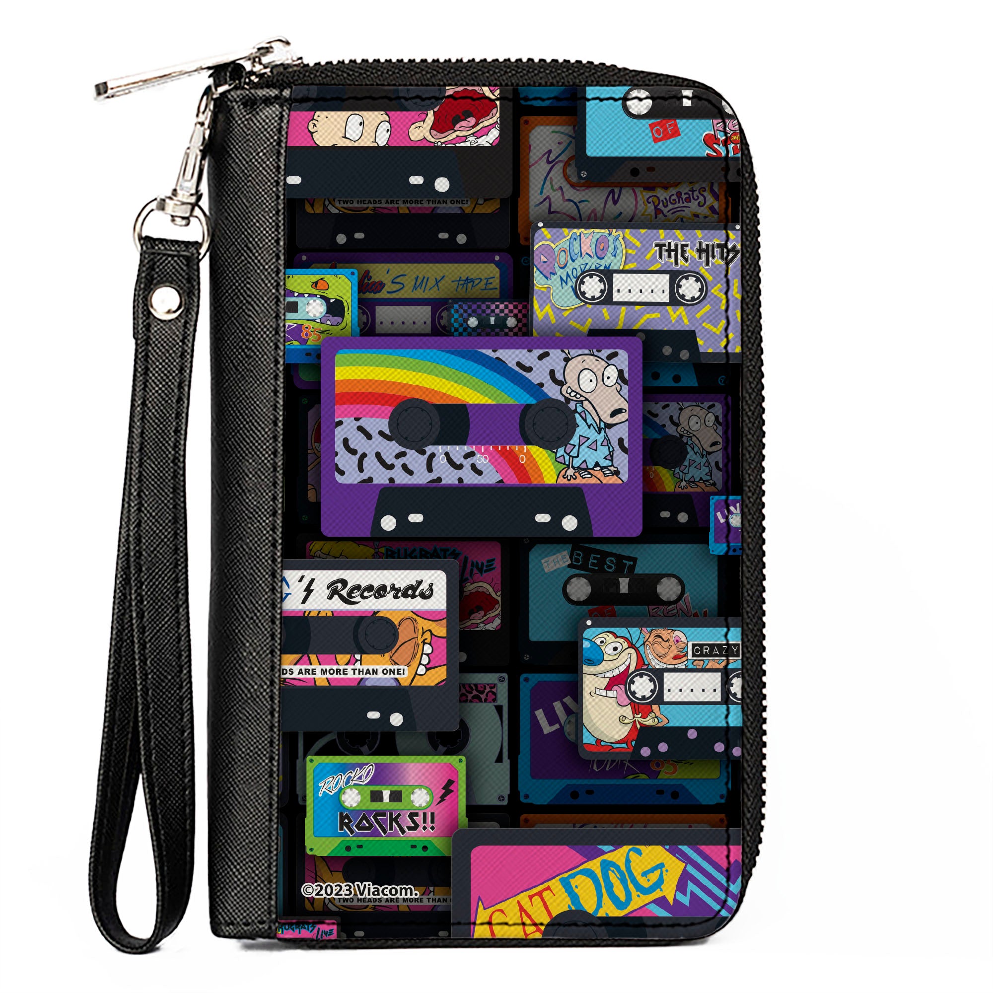 PU Zip Around Wallet Rectangle - Nick 90's Rewind Mash Up Cassette Tapes Collage Black Clutch Zip Around Wallets Nick 90s