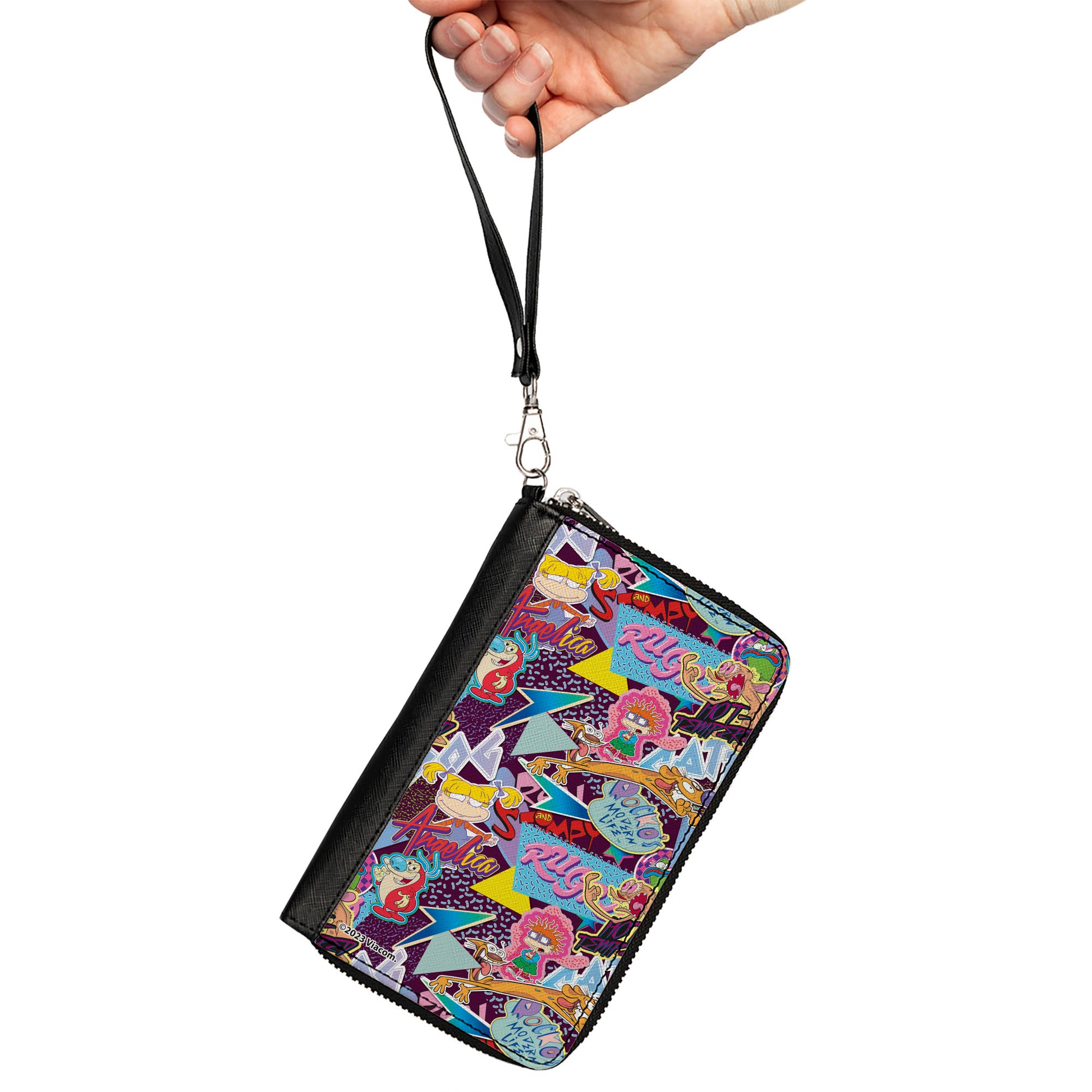 PU Zip Around Wallet Rectangle - Nick 90's Show Logos and Characters Collage Purple/Multi Color Clutch Zip Around Wallets Nick 90s