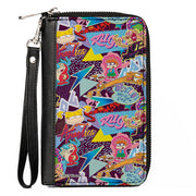 PU Zip Around Wallet Rectangle - Nick 90's Show Logos and Characters Collage Purple/Multi Color Clutch Zip Around Wallets Nick 90s