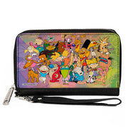 PU Zip Around Wallet Rectangle - Nick 90's Character Group Pose Fade Multi Color Clutch Zip Around Wallets Nick 90s