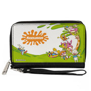PU Zip Around Wallet Rectangle - Nick 90's Character Mash Up and NICKELODEON Splat Logo White Clutch Zip Around Wallets Nick 90s