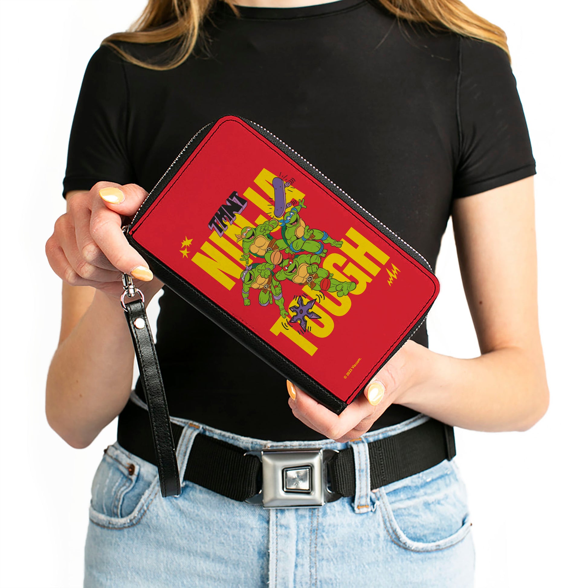PU Zip Around Wallet Rectangle - Teenage Mutant Ninja Turtles NINJA TOUGH Group Pose Red/Yellow Clutch Zip Around Wallets Teenage Mutant Ninja Turtles