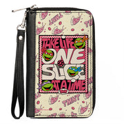 PU Zip Around Wallet Rectangle - Teenage Mutant Ninja Turtles TAKE LIFE ONE SLICE AT A TIME Pizza Collage Beige/Reds Clutch Zip Around Wallets Teenage Mutant Ninja Turtles