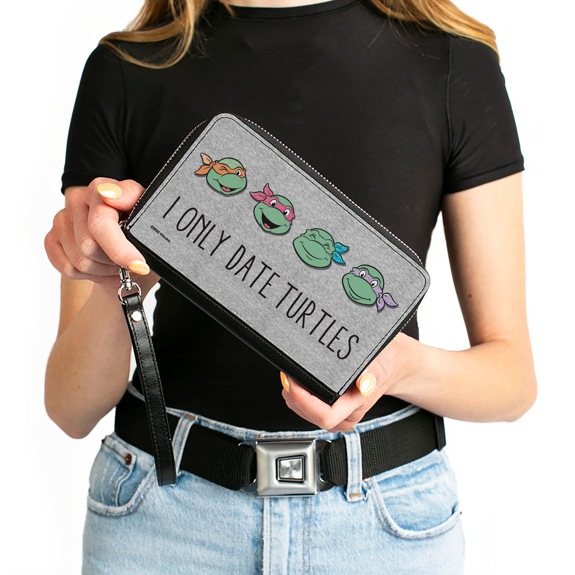 PU Zip Around Wallet Rectangle - Teenage Mutant Ninja Turtles I ONLY DATE TURTLES Expressions Grays Clutch Zip Around Wallets Teenage Mutant Ninja Turtles
