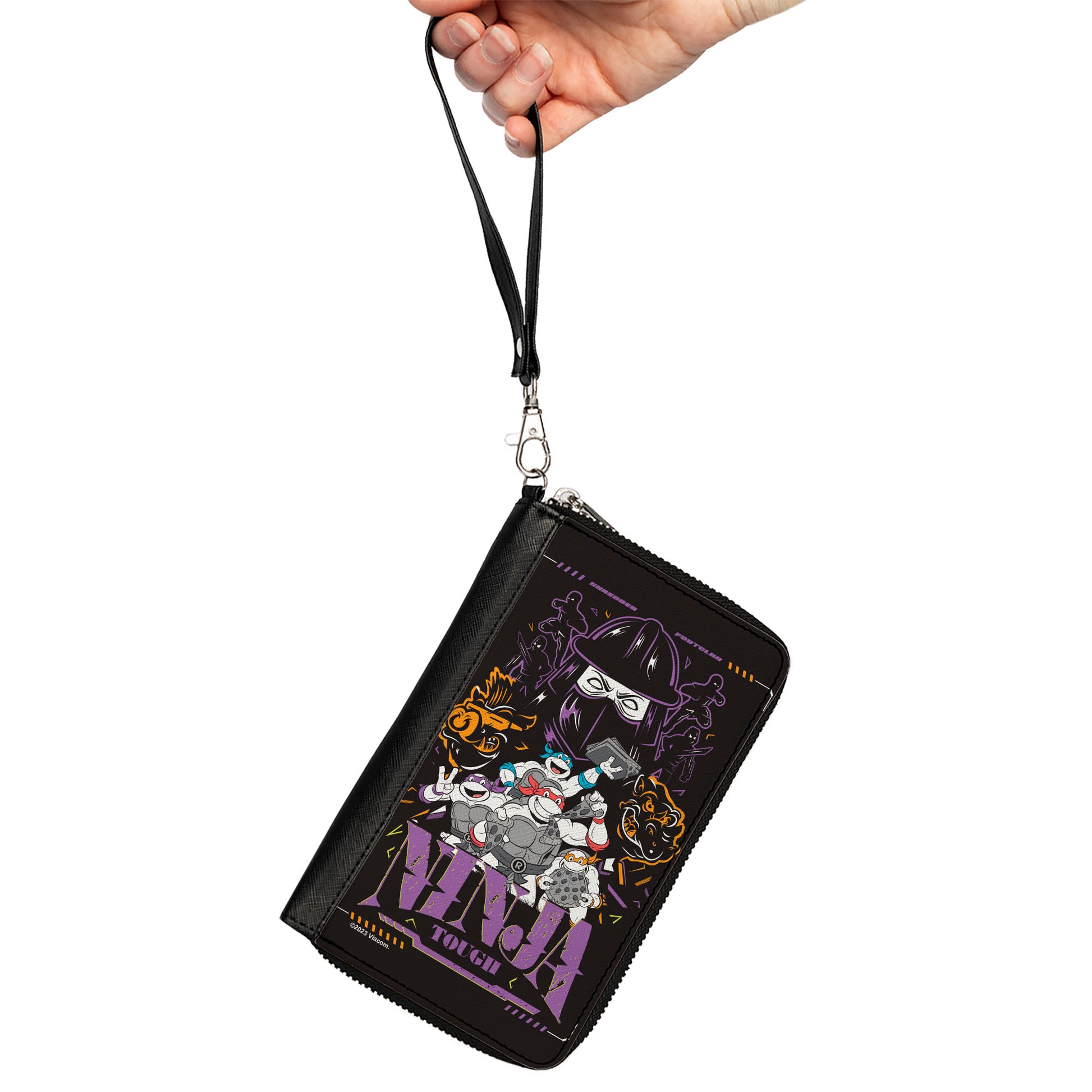 PU Zip Around Wallet Rectangle - Teenage Mutant Ninja Turtles NINJA TOUGH Group Pose and Enemies Black/Multi Color Clutch Zip Around Wallets Teenage Mutant Ninja Turtles
