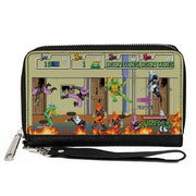 PU Zip Around Wallet Rectangle - Teenage Mutant Ninja Turtles 8-Bit Video Battle Scene Clutch Zip Around Wallets Teenage Mutant Ninja Turtles