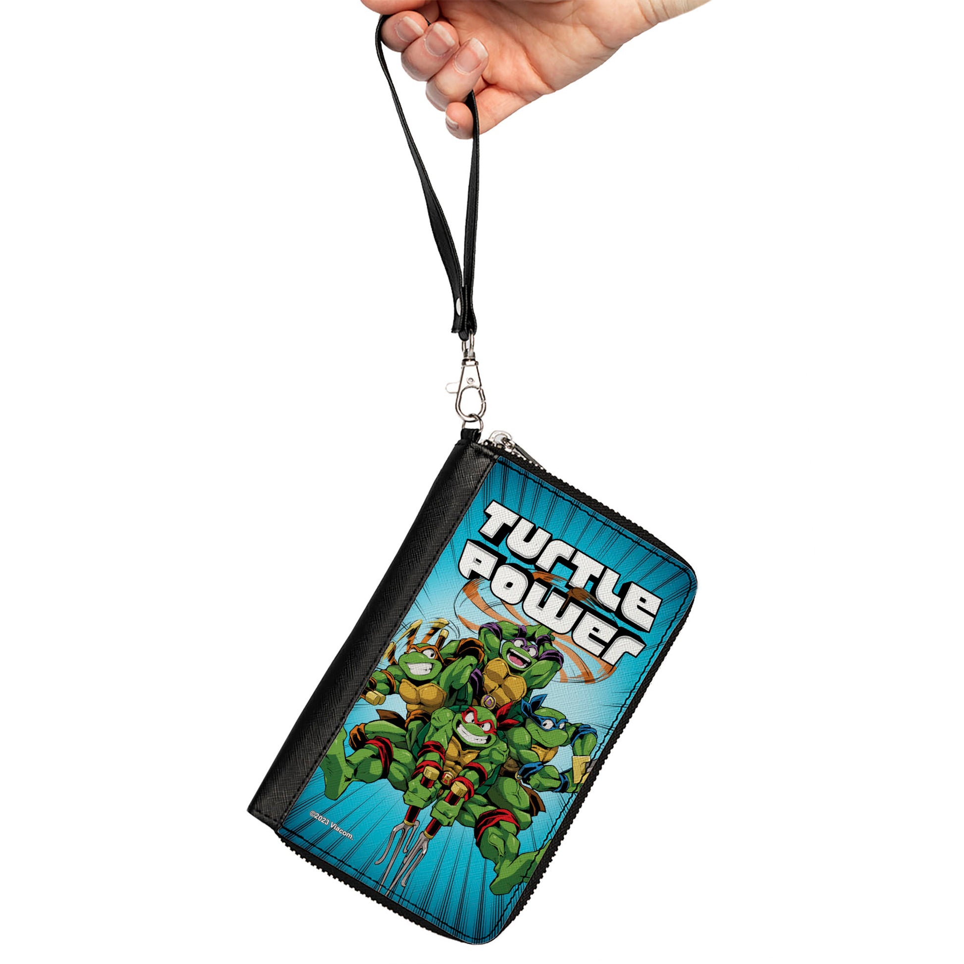 PU Zip Around Wallet Rectangle - Teenage Mutant Ninja Turtles TURTLE POWER Group Pose Rays Blues Clutch Zip Around Wallets Teenage Mutant Ninja Turtles