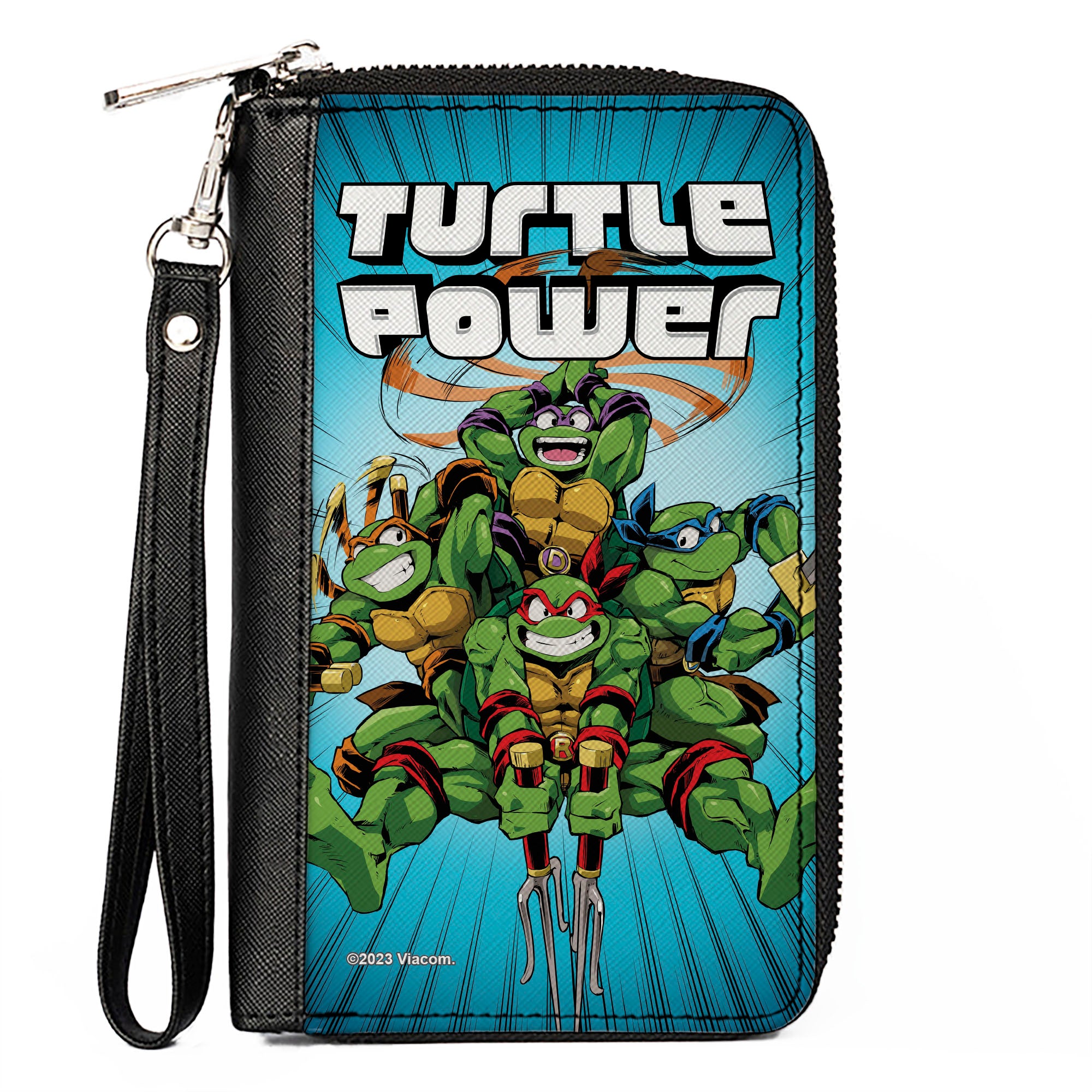 PU Zip Around Wallet Rectangle - Teenage Mutant Ninja Turtles TURTLE POWER Group Pose Rays Blues Clutch Zip Around Wallets Teenage Mutant Ninja Turtles