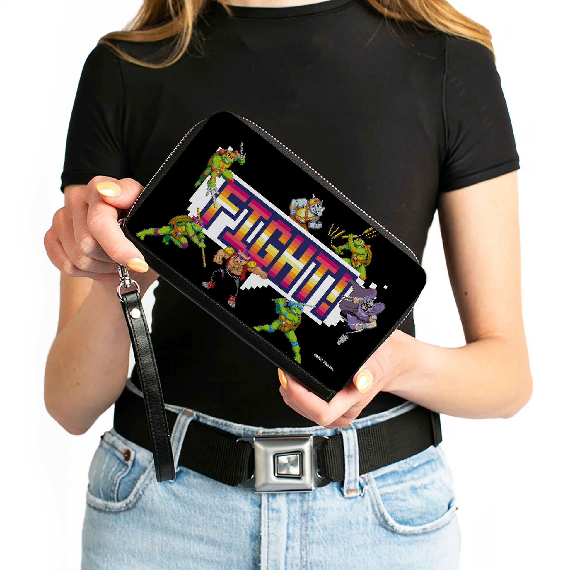 PU Zip Around Wallet Rectangle - Teenage Mutant Ninja Turtles and Villains Arcade FIGHT! Pose Black Clutch Zip Around Wallets Teenage Mutant Ninja Turtles