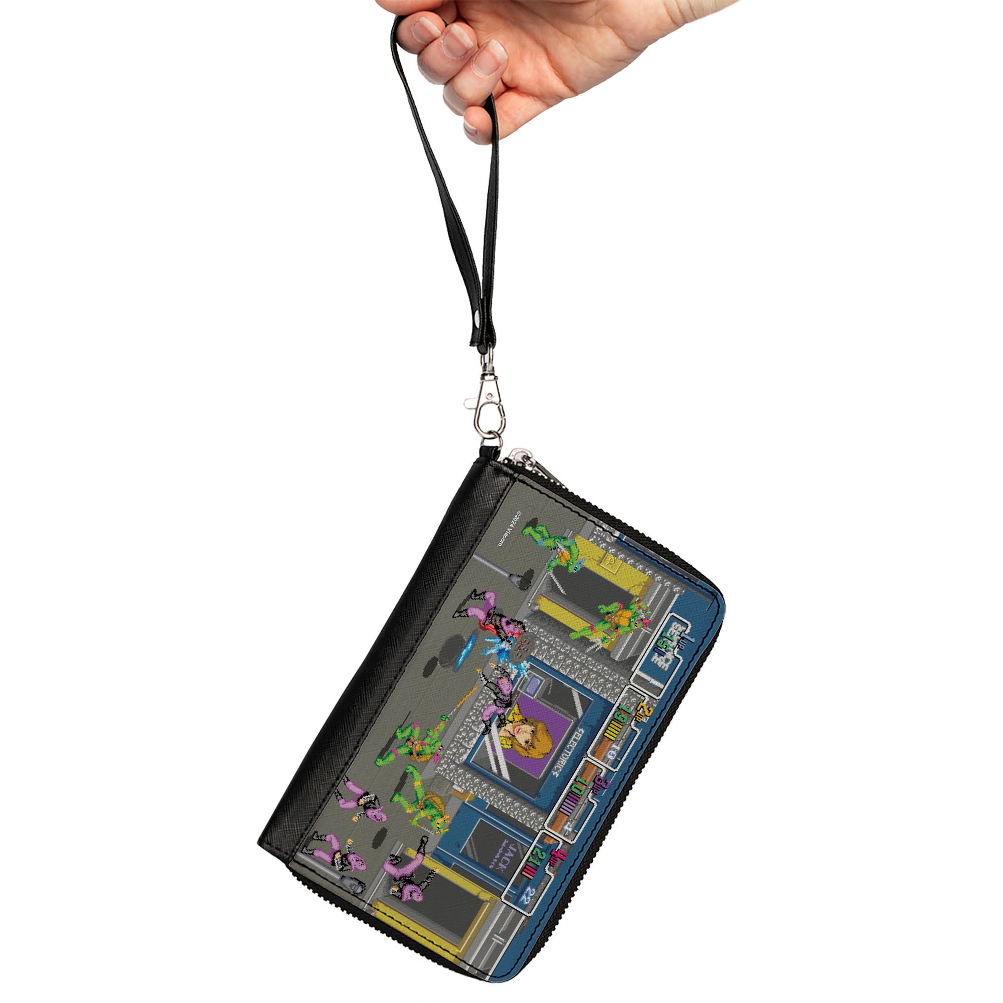 PU Zip Around Wallet Rectangle - Teenage Mutant Ninja Turtles Battle Purple Foot Soldier Ninja Arcade Scene Grays Clutch Zip Around Wallets Teenage Mutant Ninja Turtles