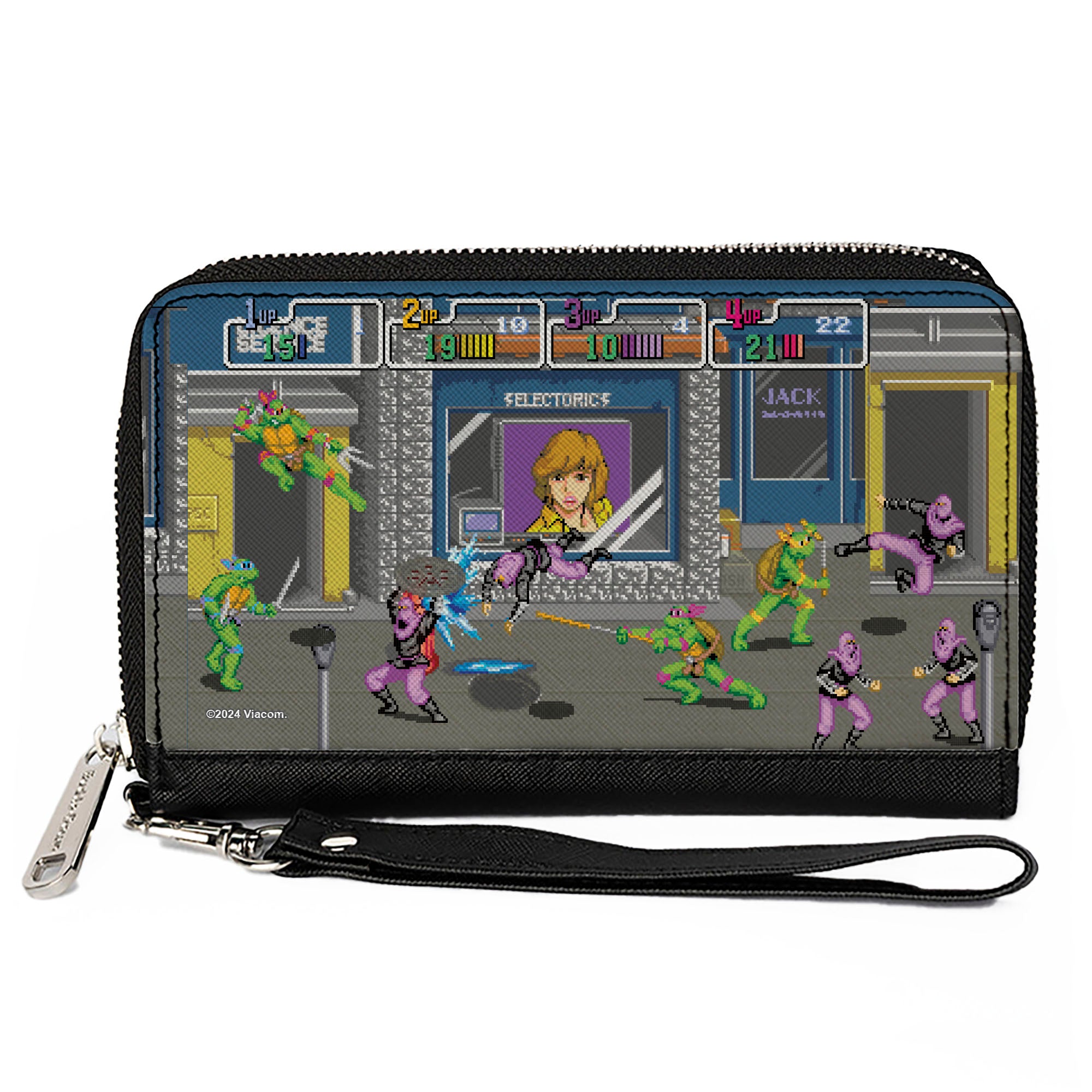 PU Zip Around Wallet Rectangle - Teenage Mutant Ninja Turtles Battle Purple Foot Soldier Ninja Arcade Scene Grays Clutch Zip Around Wallets Teenage Mutant Ninja Turtles