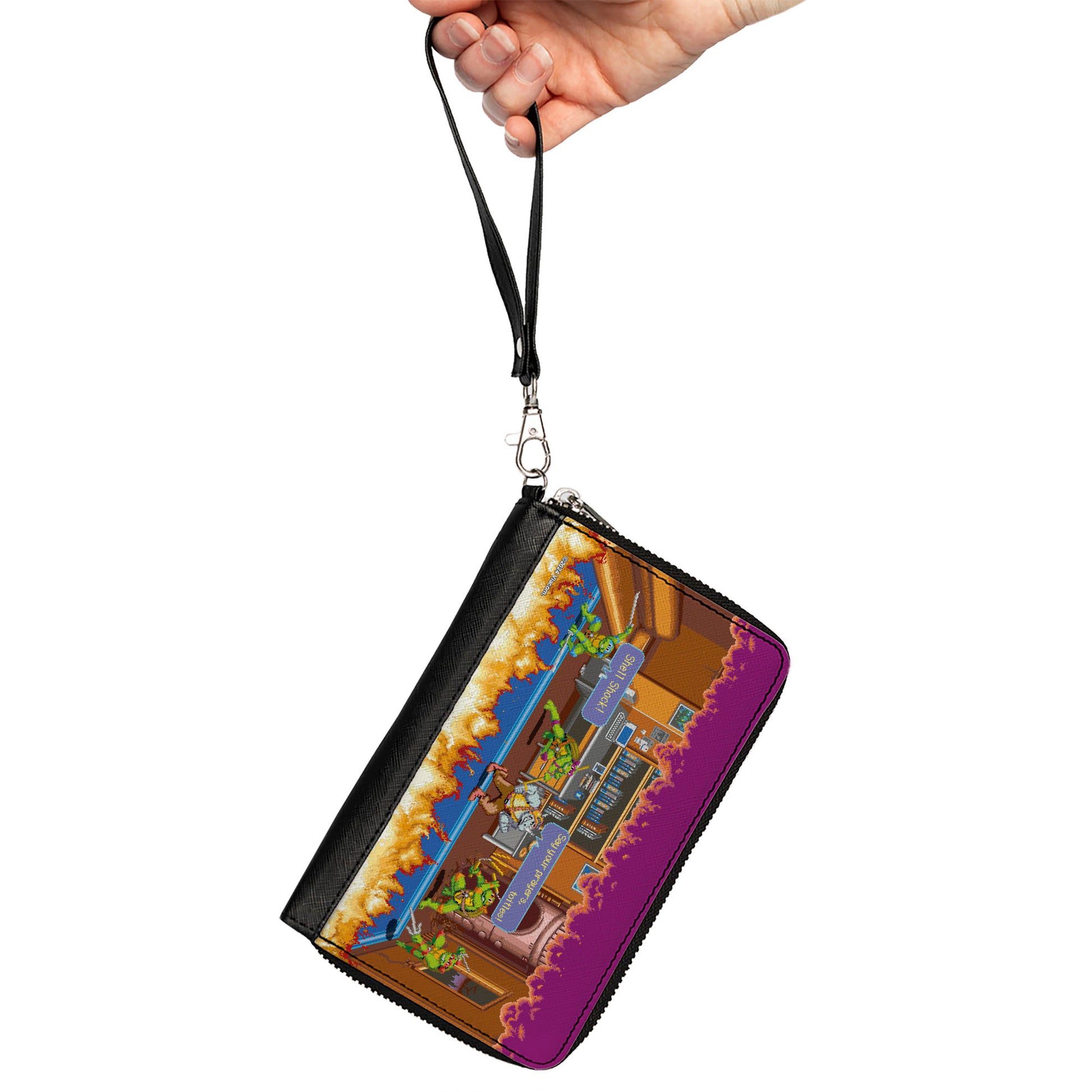 PU Zip Around Wallet Rectangle - Teenage Mutant Ninja Turtles Battle Rocksteady Arcade Scene Clutch Zip Around Wallets Teenage Mutant Ninja Turtles