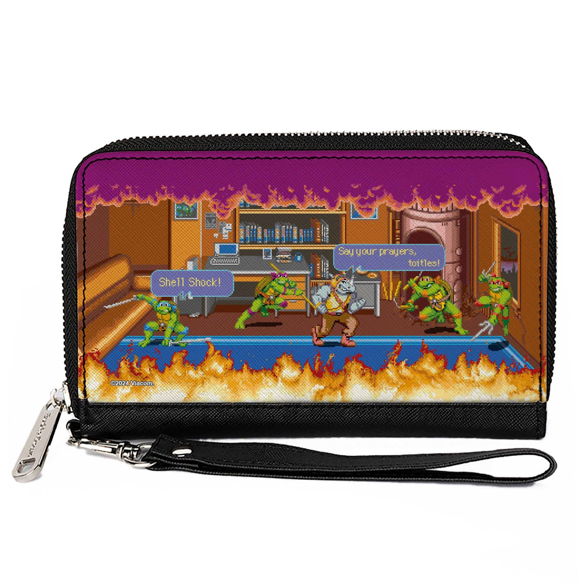 PU Zip Around Wallet Rectangle - Teenage Mutant Ninja Turtles Battle Rocksteady Arcade Scene Clutch Zip Around Wallets Teenage Mutant Ninja Turtles