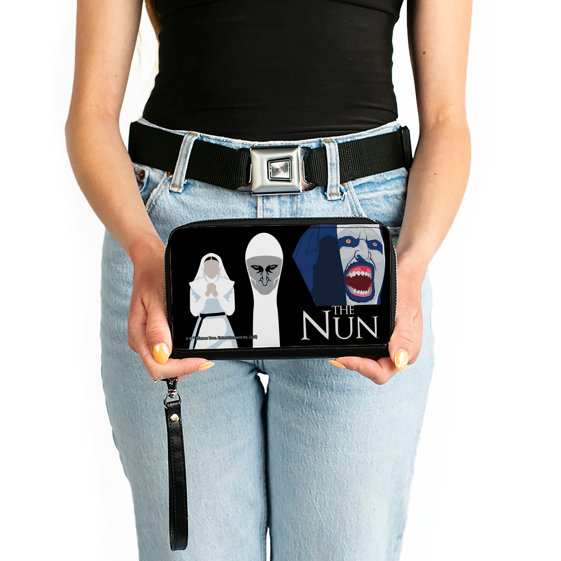 PU Zip Around Wallet Rectangle - THE NUN Sister Irene and Demon Nun Valak Icons with Title Logo Black/White Clutch Zip Around Wallets The Nun