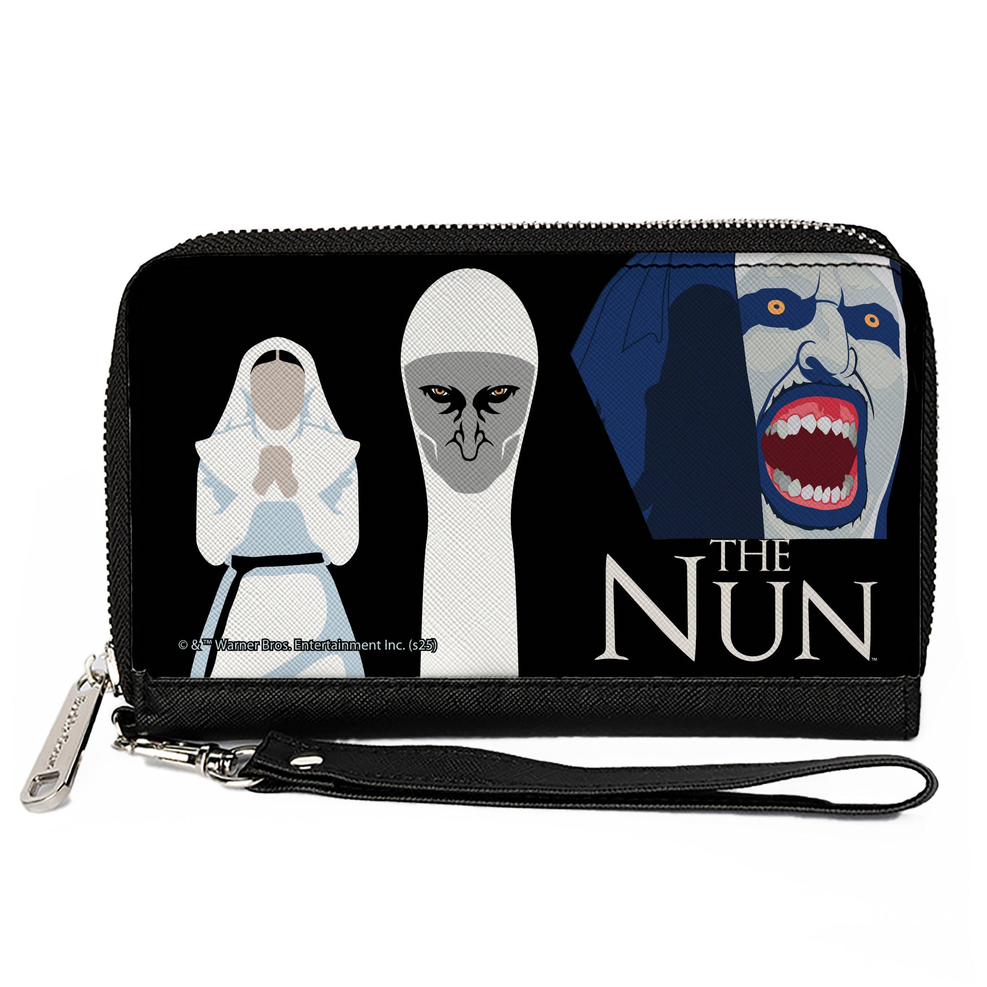 PU Zip Around Wallet Rectangle - THE NUN Sister Irene and Demon Nun Valak Icons with Title Logo Black/White Clutch Zip Around Wallets The Nun