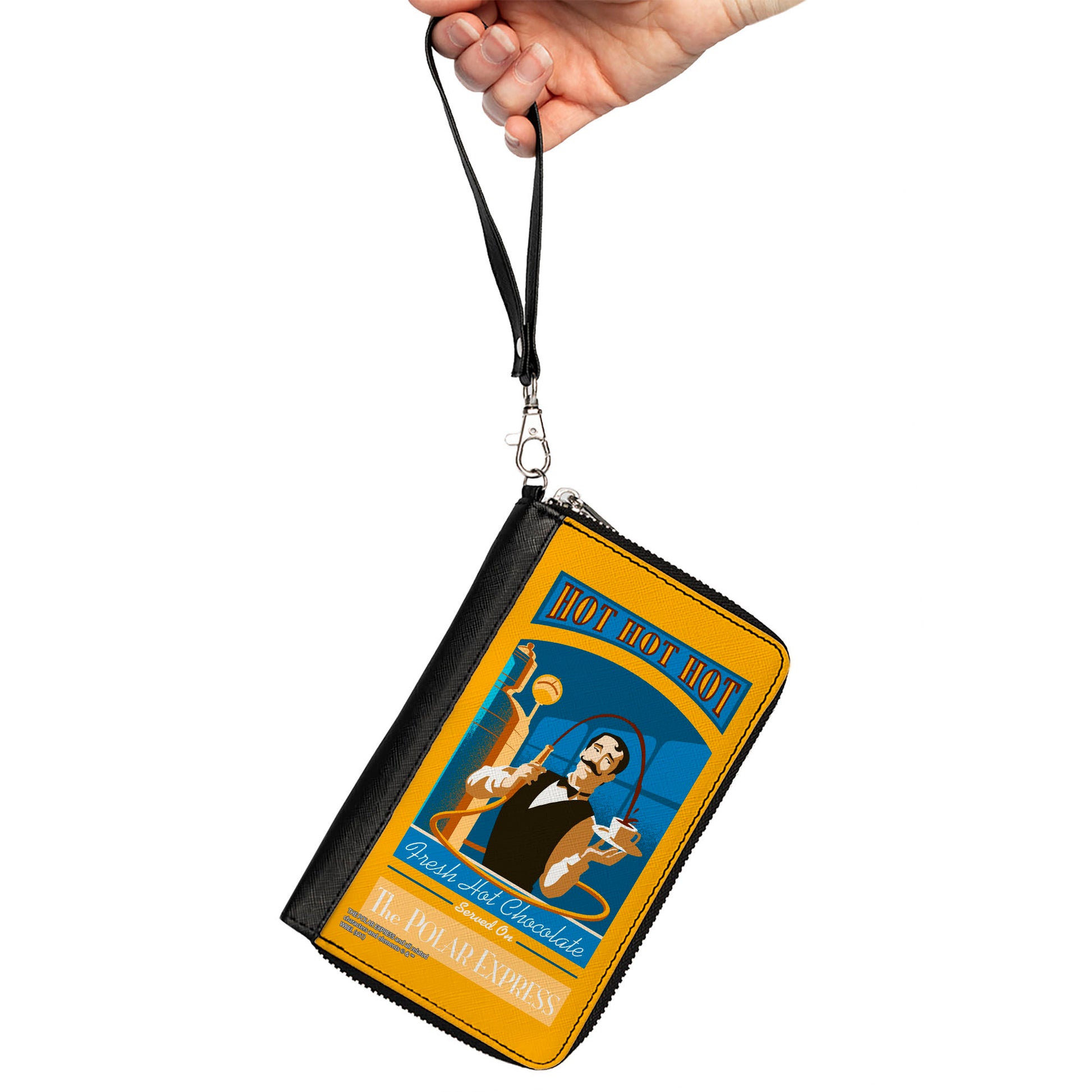 Women's PU Zip Around Wallet Rectangle - THE POLAR EXPRESS Hot Chocolate Waiter Yellows Blues Red Clutch Zip Around Wallets The Polar Express