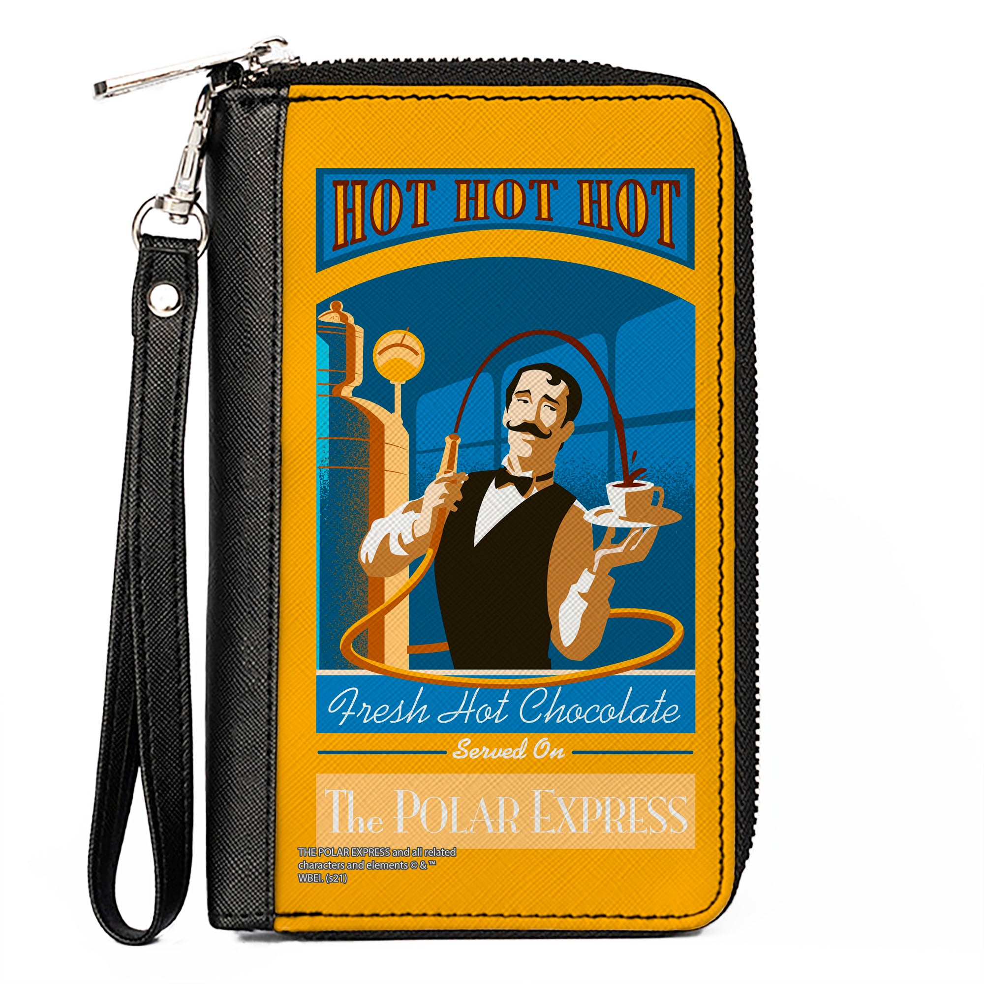 Women's PU Zip Around Wallet Rectangle - THE POLAR EXPRESS Hot Chocolate Waiter Yellows Blues Red Clutch Zip Around Wallets The Polar Express