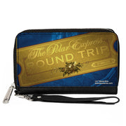 Women's PU Zip Around Wallet Rectangle - THE POLAR EXPRESS ROUND TRIP Train Ticket Blues Golds Clutch Zip Around Wallets The Polar Express