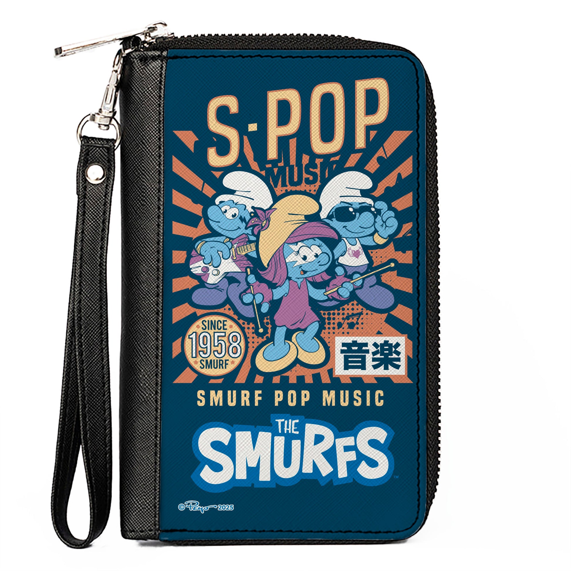 PU Zip Around Wallet Rectangle - THE SMURFS S-POP Music Manga Art Scene Series Blues Clutch Zip Around Wallets The Smurfs