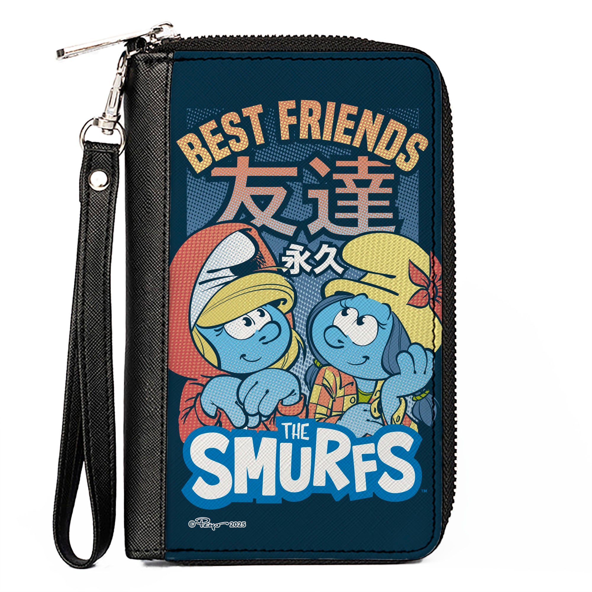 PU Zip Around Wallet Rectangle - THE SMURFS BEST FRIENDS FOREVER Manga Art Scene Series Blues Clutch Zip Around Wallets The Smurfs