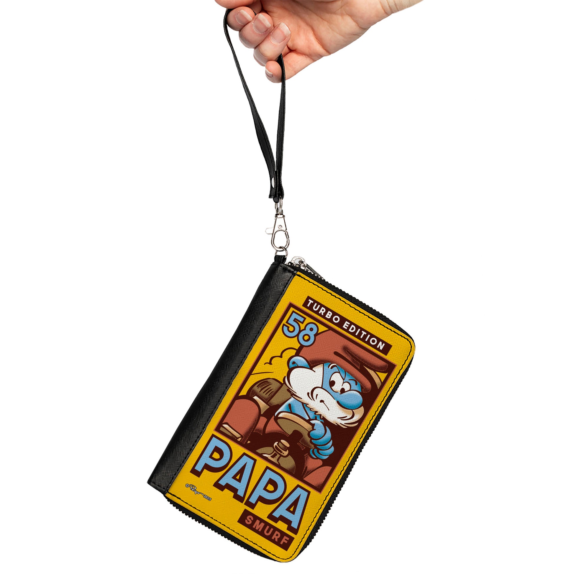 PU Zip Around Wallet Rectangle - THE SMURFS Papa Smurf Kart Racing TURBO EDITION Pose and Title Logo Orange Clutch Zip Around Wallets The Smurfs