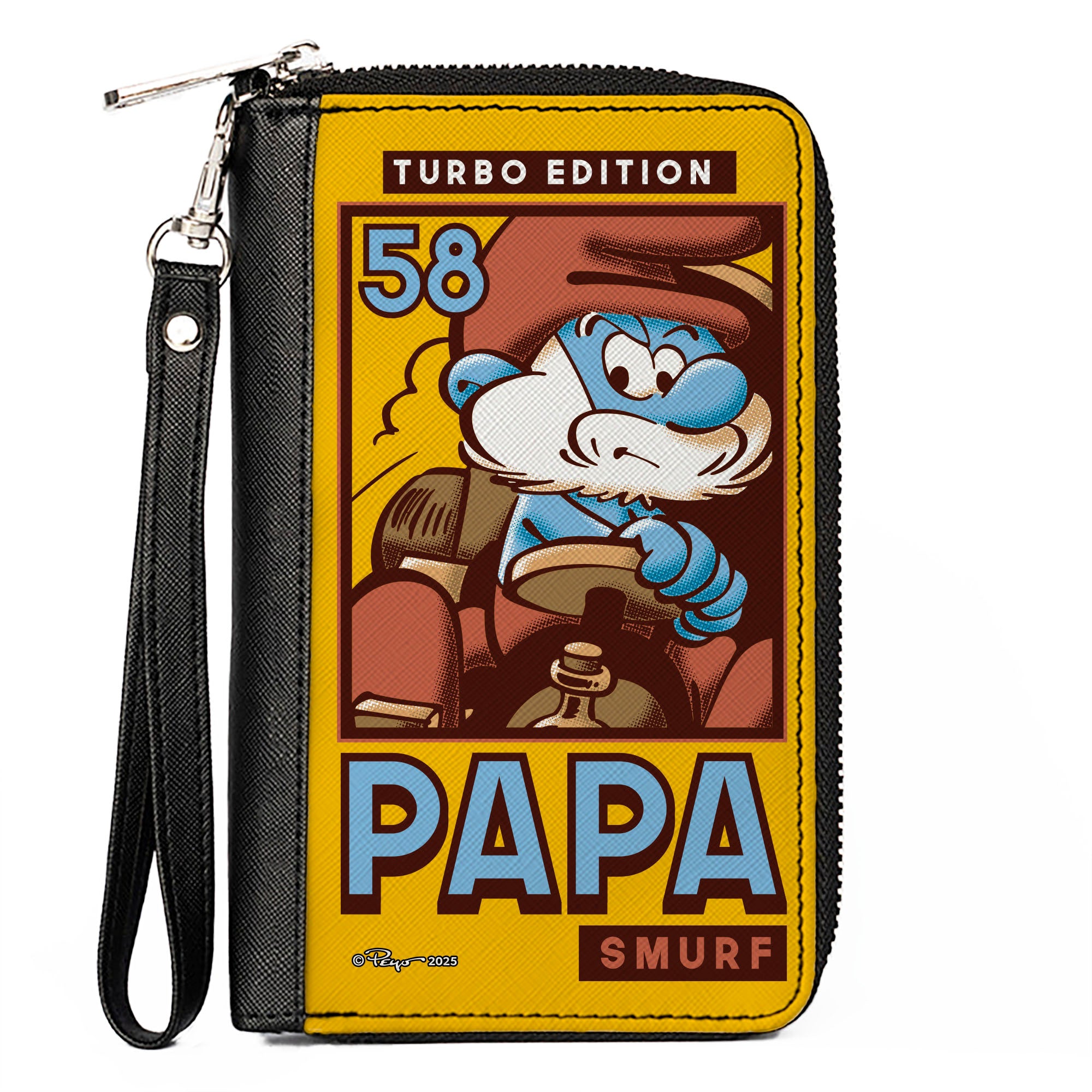 PU Zip Around Wallet Rectangle - THE SMURFS Papa Smurf Kart Racing TURBO EDITION Pose and Title Logo Orange Clutch Zip Around Wallets The Smurfs