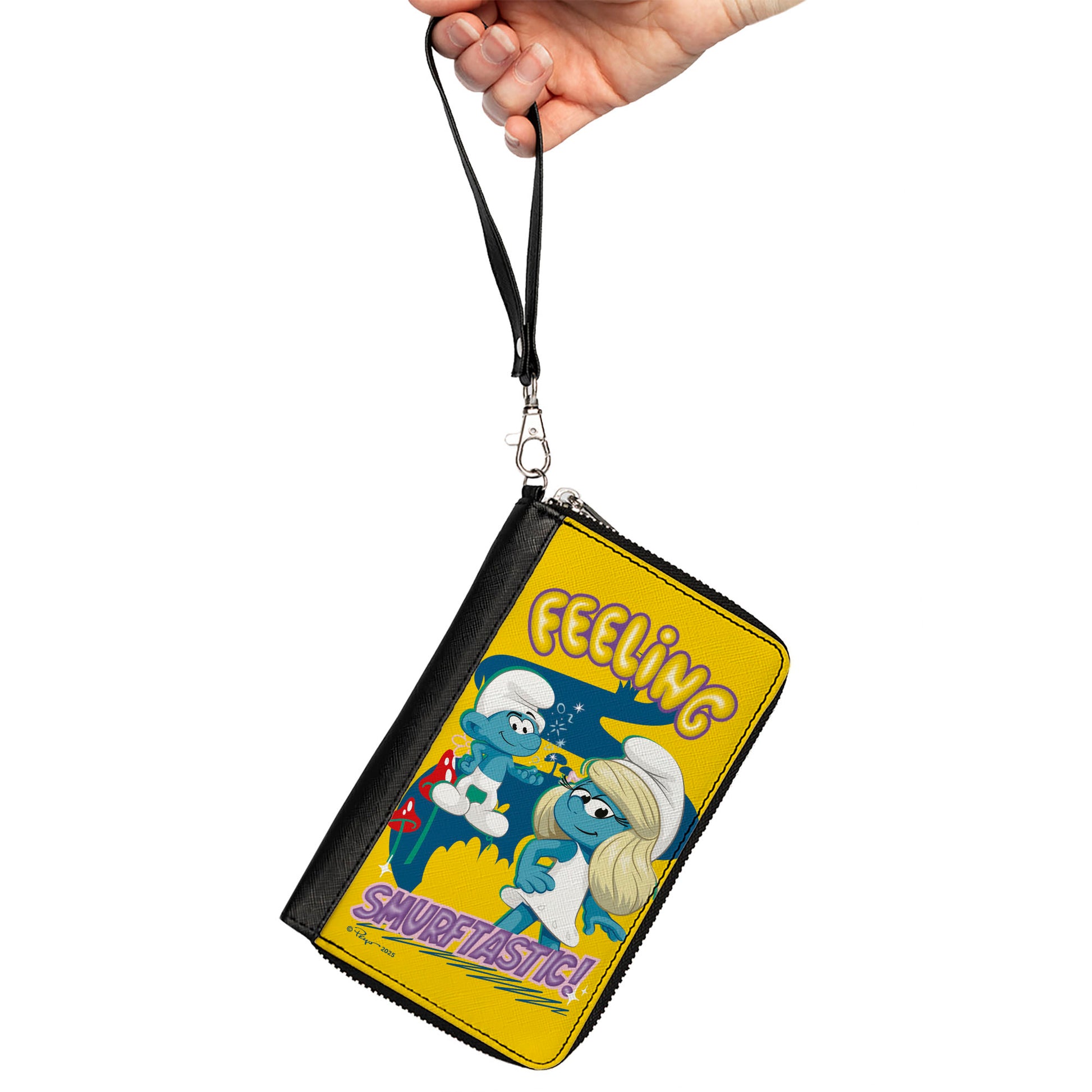 PU Zip Around Wallet Rectangle - The Smurfs FEELING SMURFTASTIC! Pose Yellow Clutch Zip Around Wallets The Smurfs