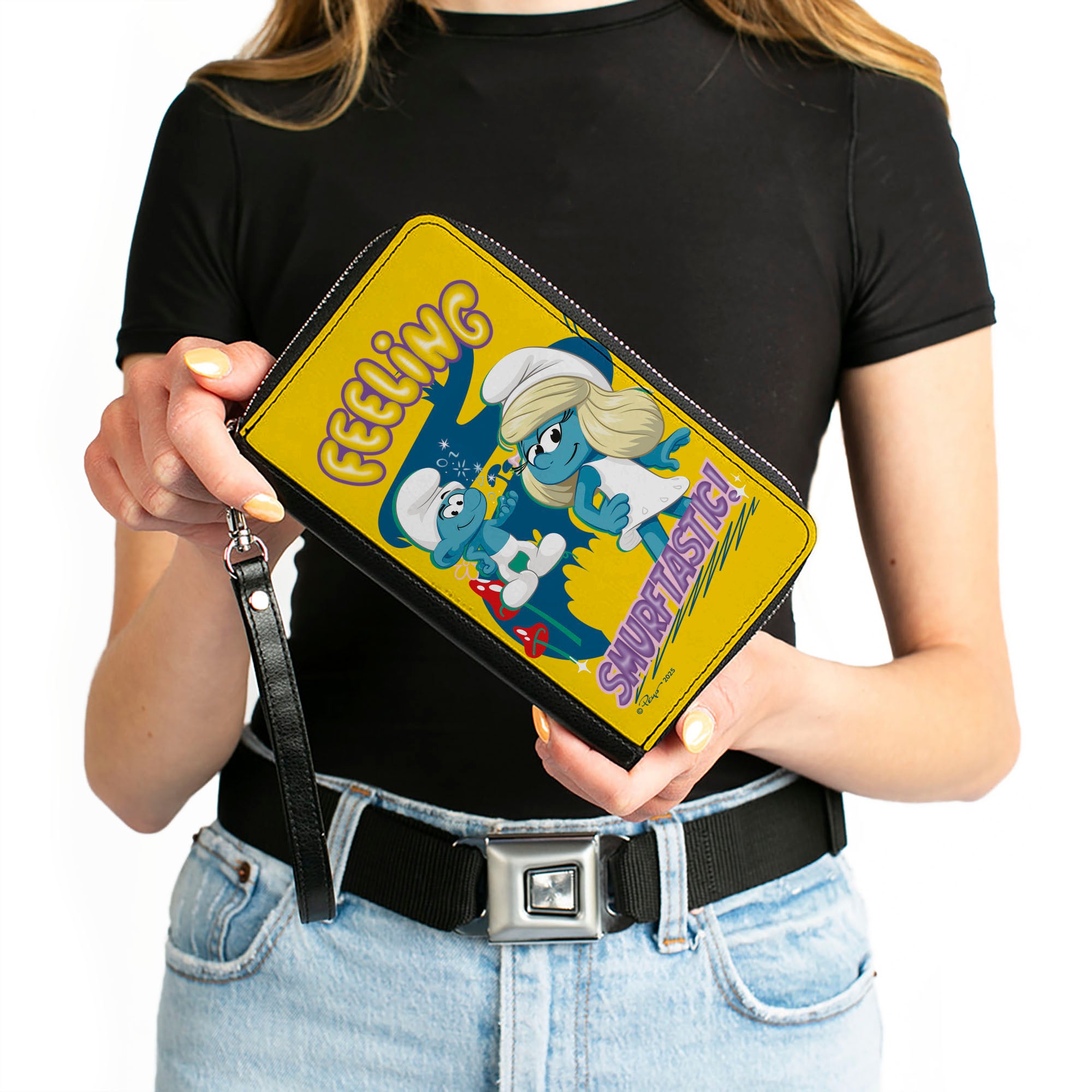 PU Zip Around Wallet Rectangle - The Smurfs FEELING SMURFTASTIC! Pose Yellow Clutch Zip Around Wallets The Smurfs