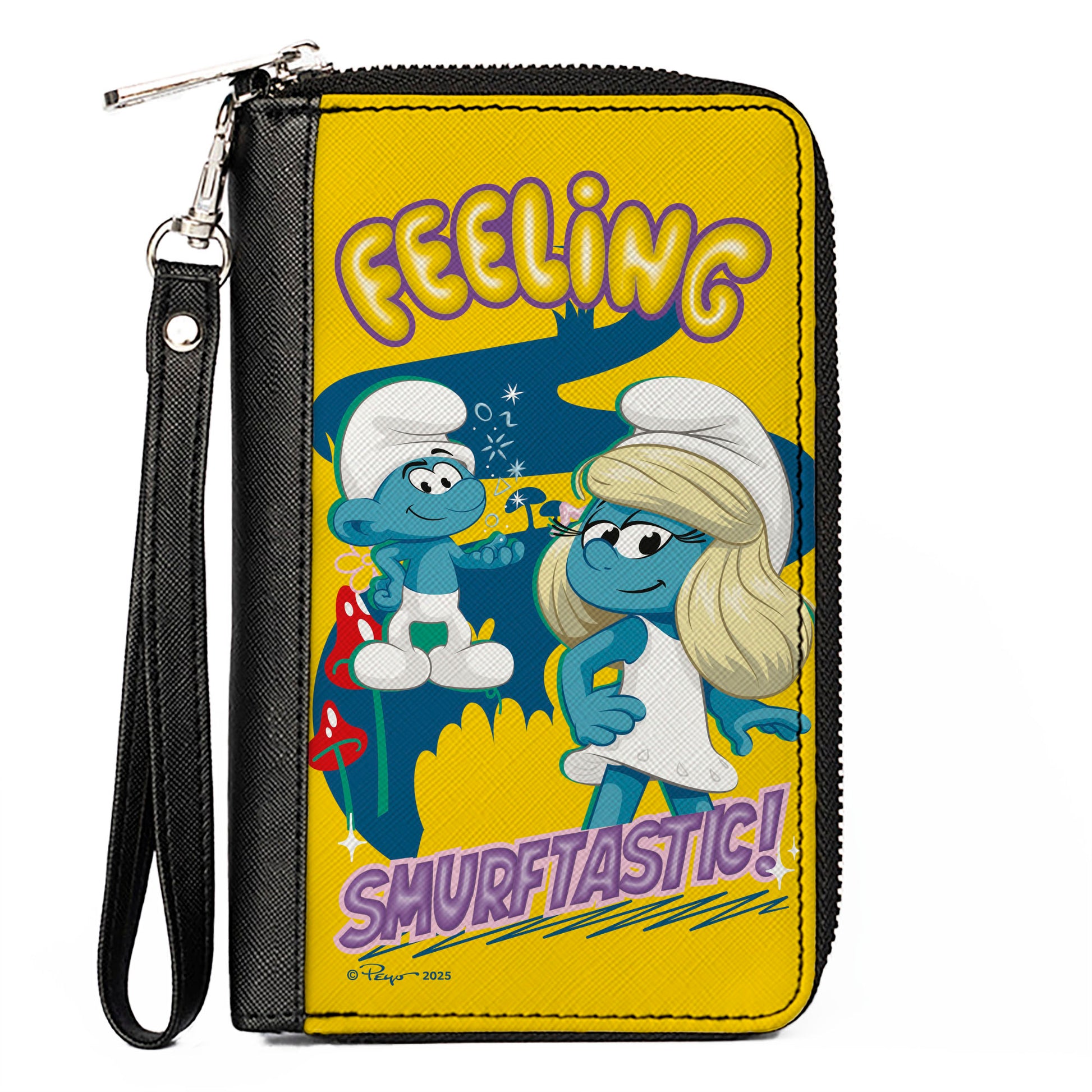PU Zip Around Wallet Rectangle - The Smurfs FEELING SMURFTASTIC! Pose Yellow Clutch Zip Around Wallets The Smurfs