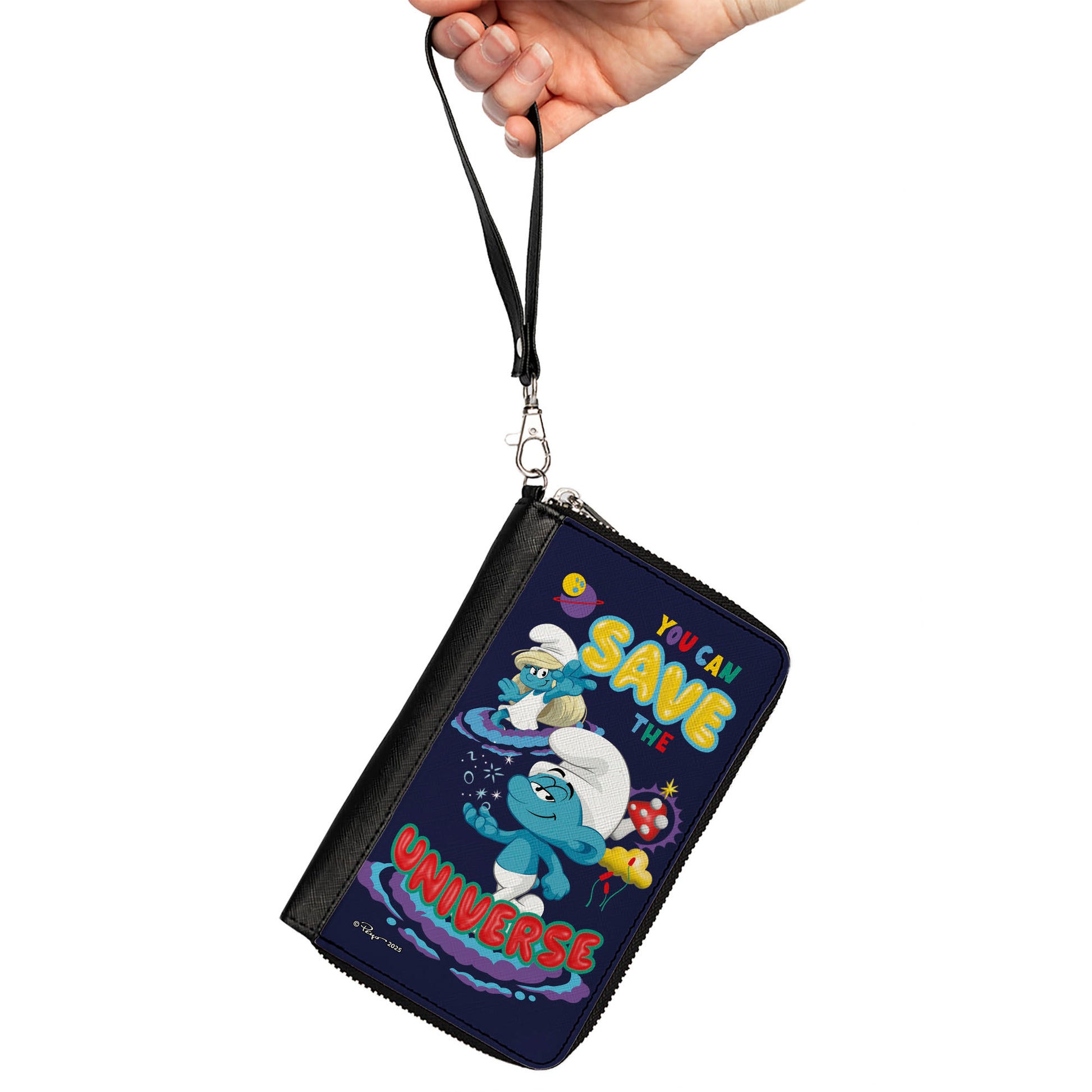 PU Zip Around Wallet Rectangle - The Smurfs Movie YOU CAN SAVE THE UNIVERSE Pose Blue Clutch Zip Around Wallets The Smurfs