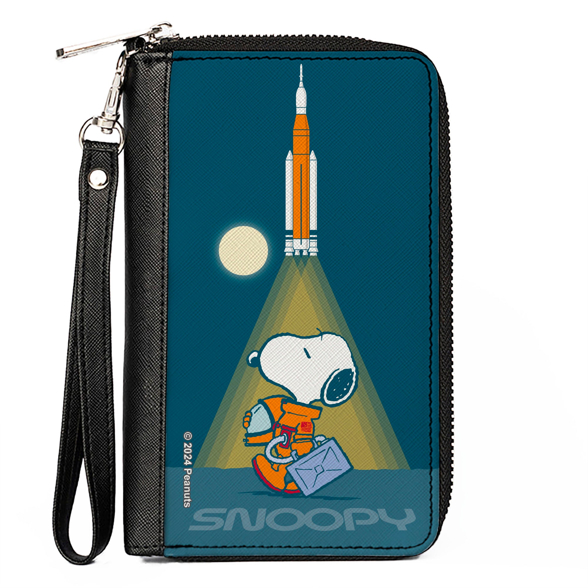 PU Zip Around Wallet Rectangle - Peanuts Astronaut Rocket Launch Snoopy Pose Blues Clutch Zip Around Wallets Peanuts