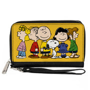 PU Zip Around Wallet Rectangle - Peanuts Gang Close-Up Group Pose Golden Yellow Clutch Zip Around Wallets Peanuts
