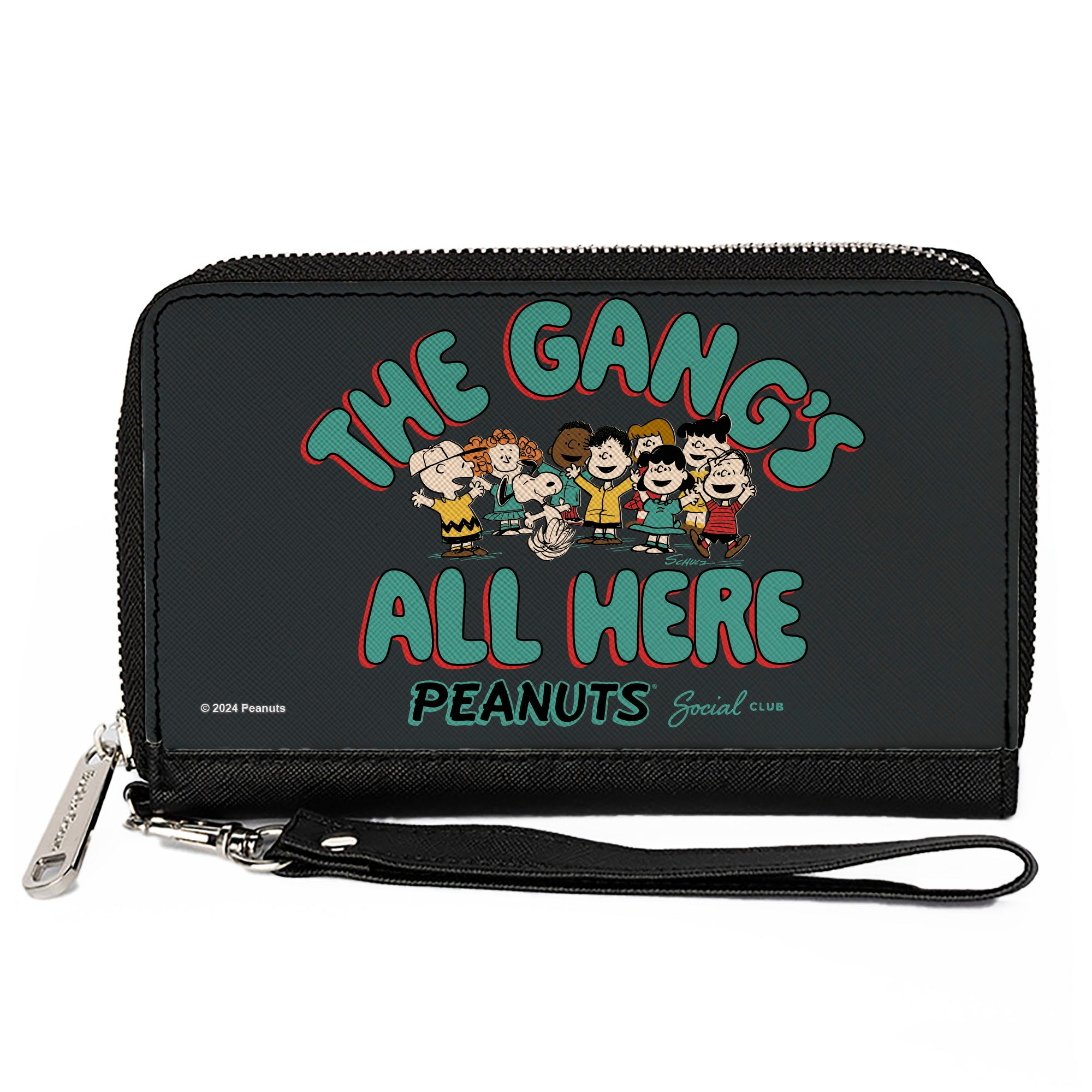 PU Zip Around Wallet Rectangle - Peanuts Gang THE GANG'S ALL HERE Group Pose Black/Blue Clutch Zip Around Wallets Peanuts