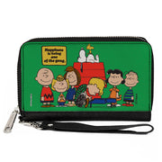 PU Zip Around Wallet Rectangle - Peanuts Gang HAPINESS IS BEING ONE OF THE GANG Group Pose Green Clutch Zip Around Wallets Peanuts